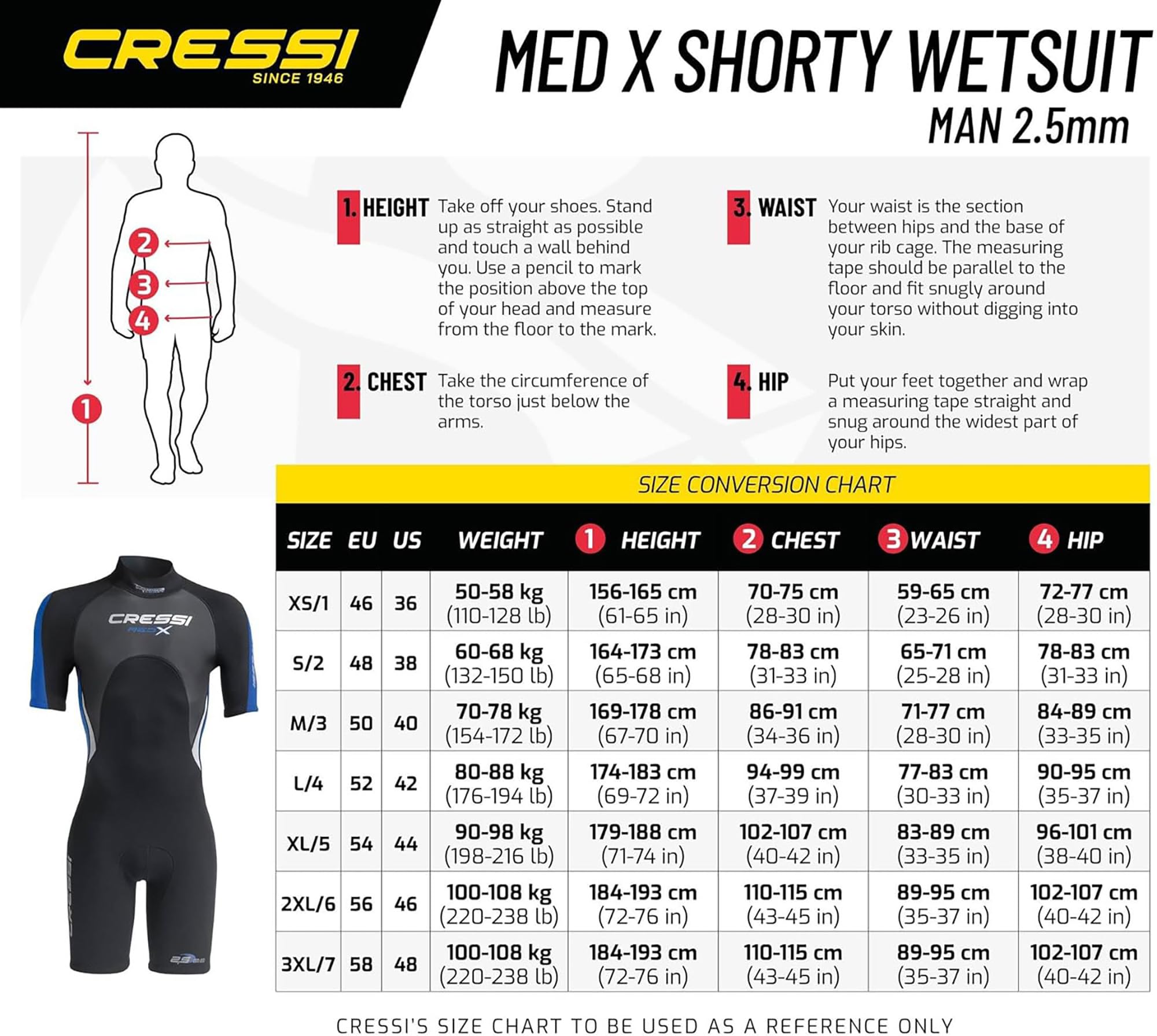 CRESSI Med X Man 2.5mm - Men's Shorty Wetsuit for Snorkelling and Diving in Temperate Waters