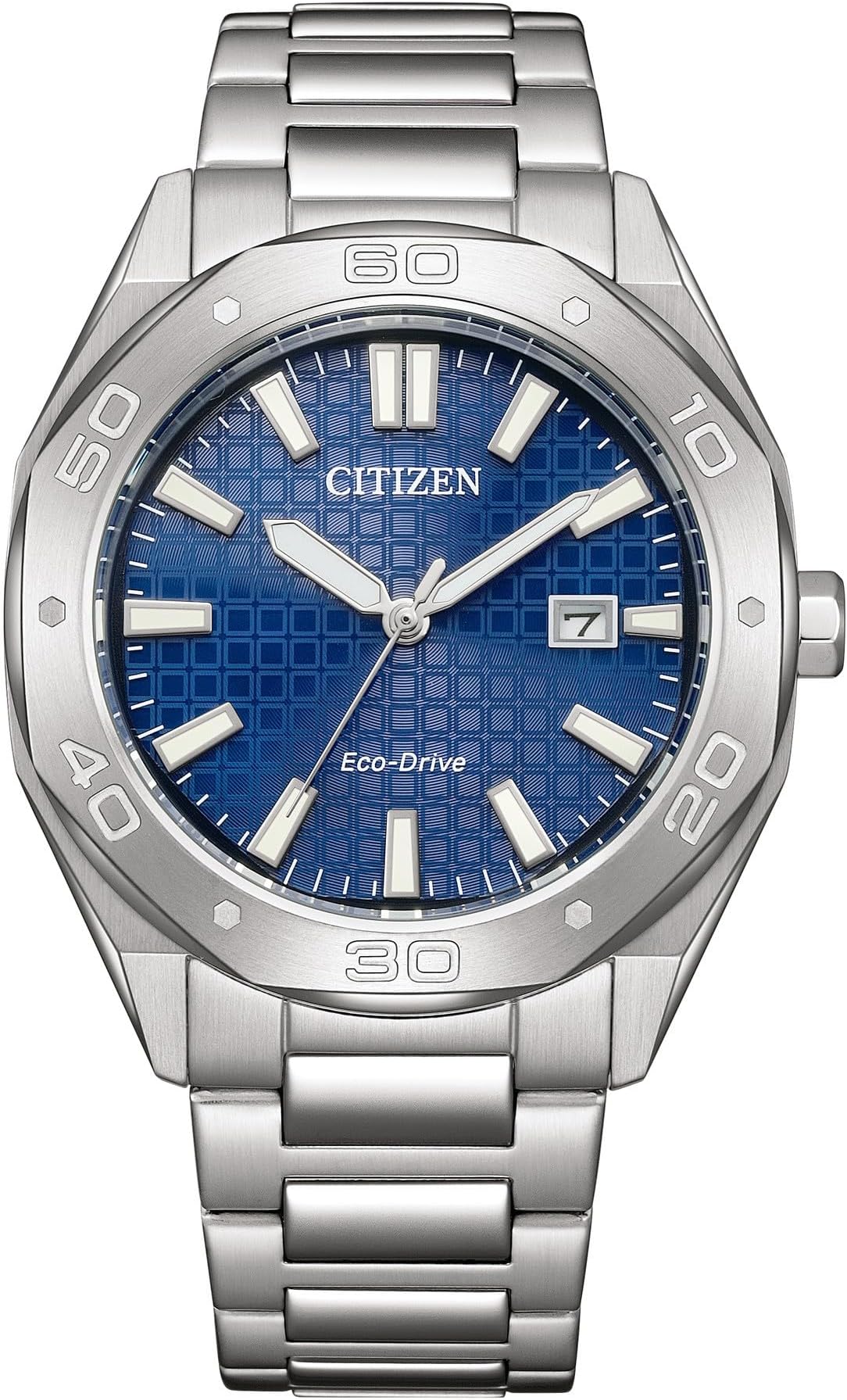 Stainless Steel Analog Blue Dial Men's Watch-Bm7630-80L, Band Color-Silver
