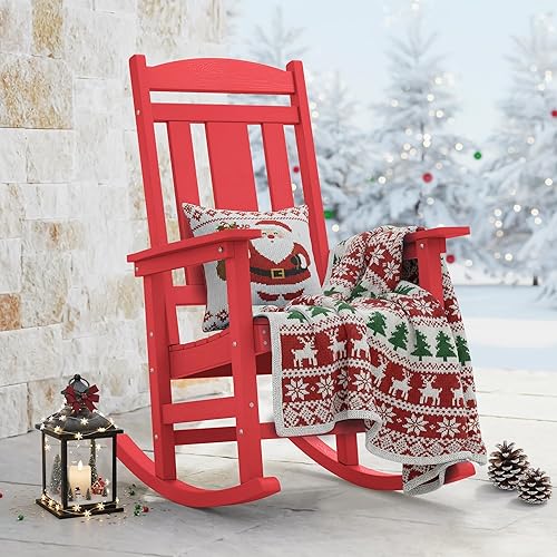 LUE BONA - Silla mecedora para exteriores, resistente al clima, de polipropileno, 350lb de capacidad, balancín de porche de gran tamaño para