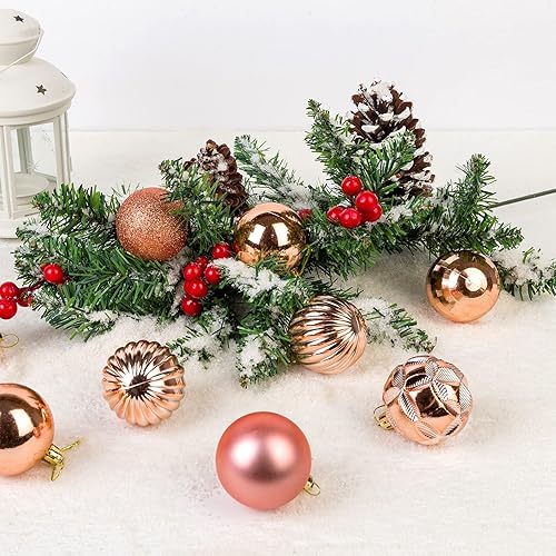 Miniatura 7 de ZHMTang - Bolas de Navidad de 41 quilates, 2.36 pulgadas (60 mm, oro rosa)