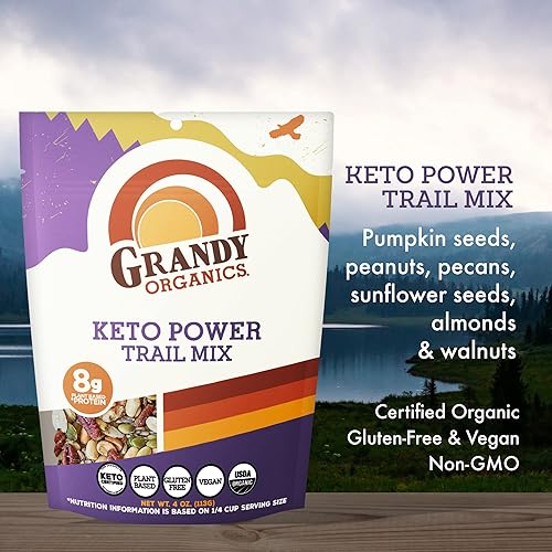 Miniatura 9 de Grandy Organics Paquete variado de granola de coco, original, chocolate negro y cáñamo, bolsas de 9 onzas, paquete de 3 + Keto Power Trail Mix,