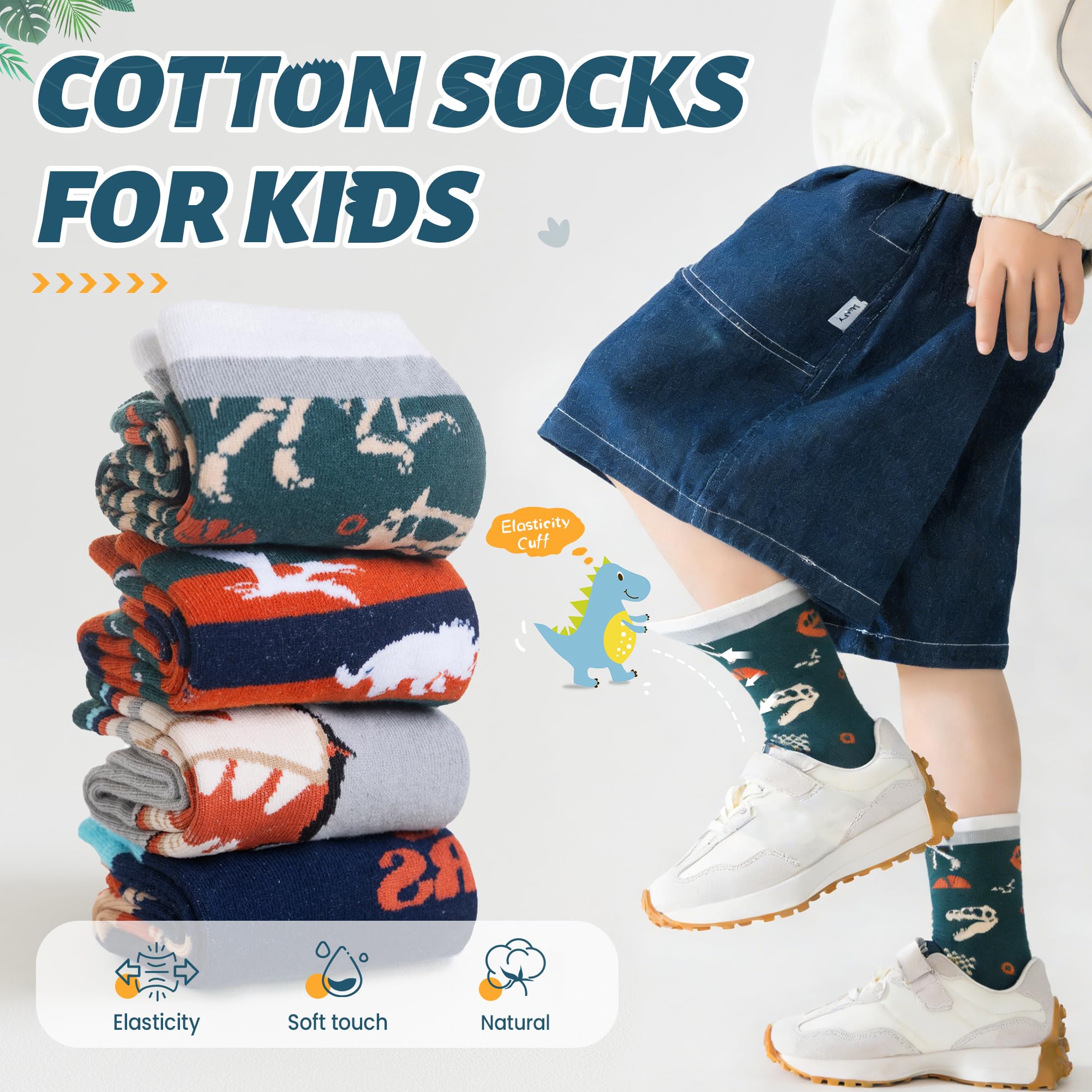 Lot de 6 paires de chaussettes en coton pour garçons - Motif animal - Doux et amusant - Tendance - Respirantes