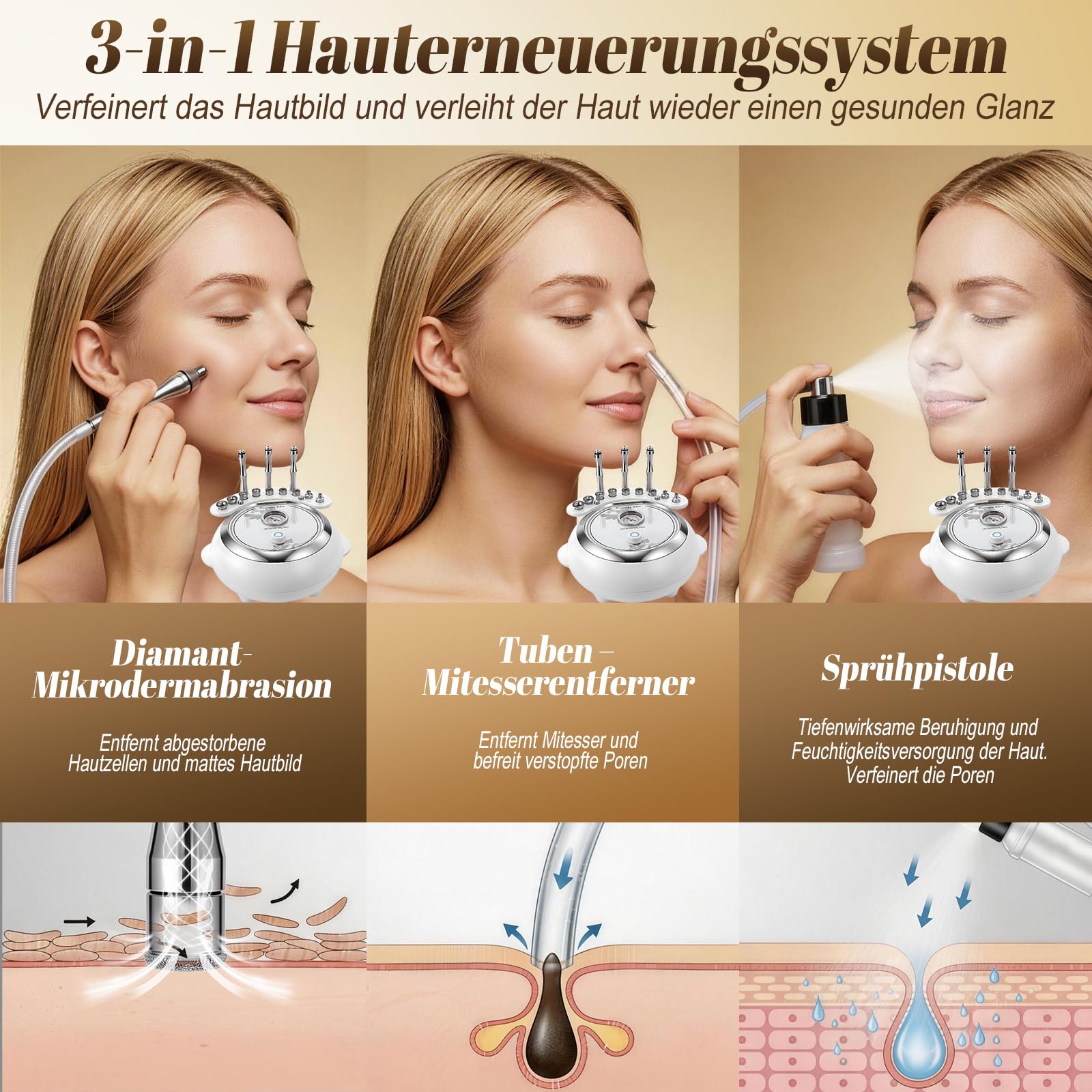 Yofuly Diamant Micr_odermabrasion gerät, Upgrade-Version Mikro_dermabrasionsgerät, 3-in-1 professionelle Heimgebrauch, Gesichts-Salon-Ausrüstung, große Saugkraft