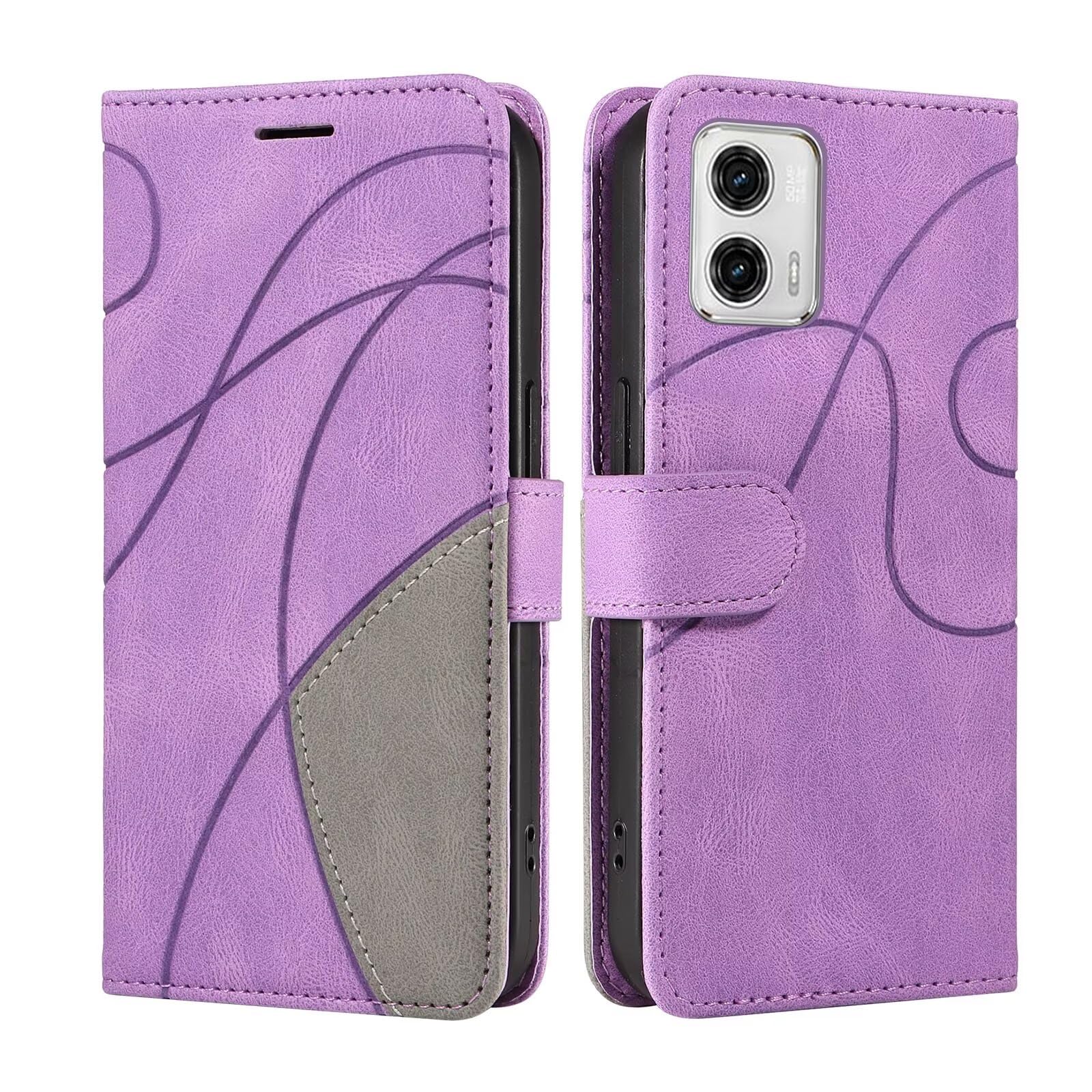 Motorola Moto E14 / Moto G04 / Moto G24 Case Protective Geometric Wallet Phone Case PU Leather Cover with Magnetic Closure Kickstand Bookstyle Folding Stand Silicone Bumper Card Holder Pouch Purple