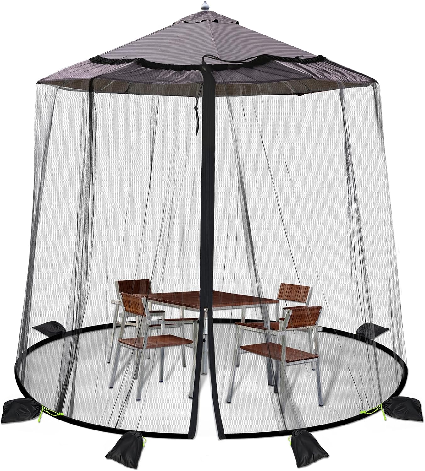 Mosquito Netting for Patio – Mosquito Net for Patio – Mosquito Screen for Outdoor Umbrellas, Tables, Without Support Frame, with 2 Zips, 6 Sandbags and 8 Clamps