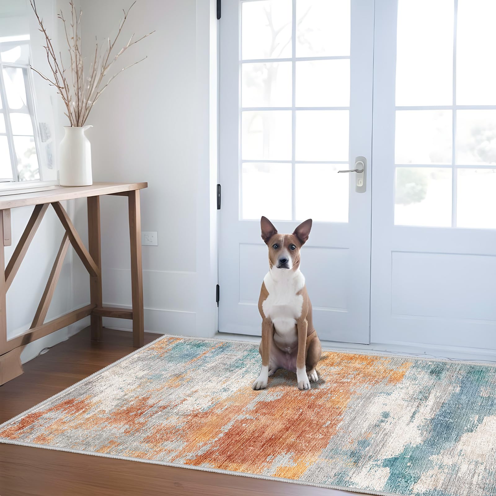Puino 3x5 Blue Brick Washable Rug