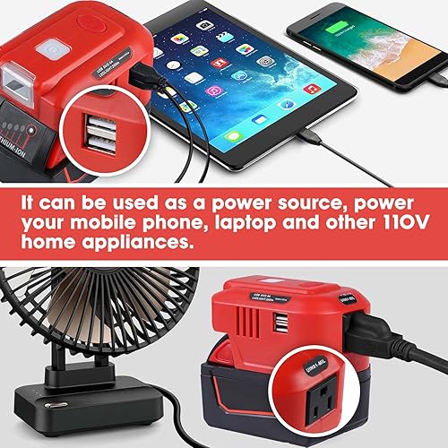 Miniatura 4 de Alian para Milwaukee - Generador inversor de batería de litio de 18 V, para adaptador de cargador USB Milwaukee con luz LED, para fuente de