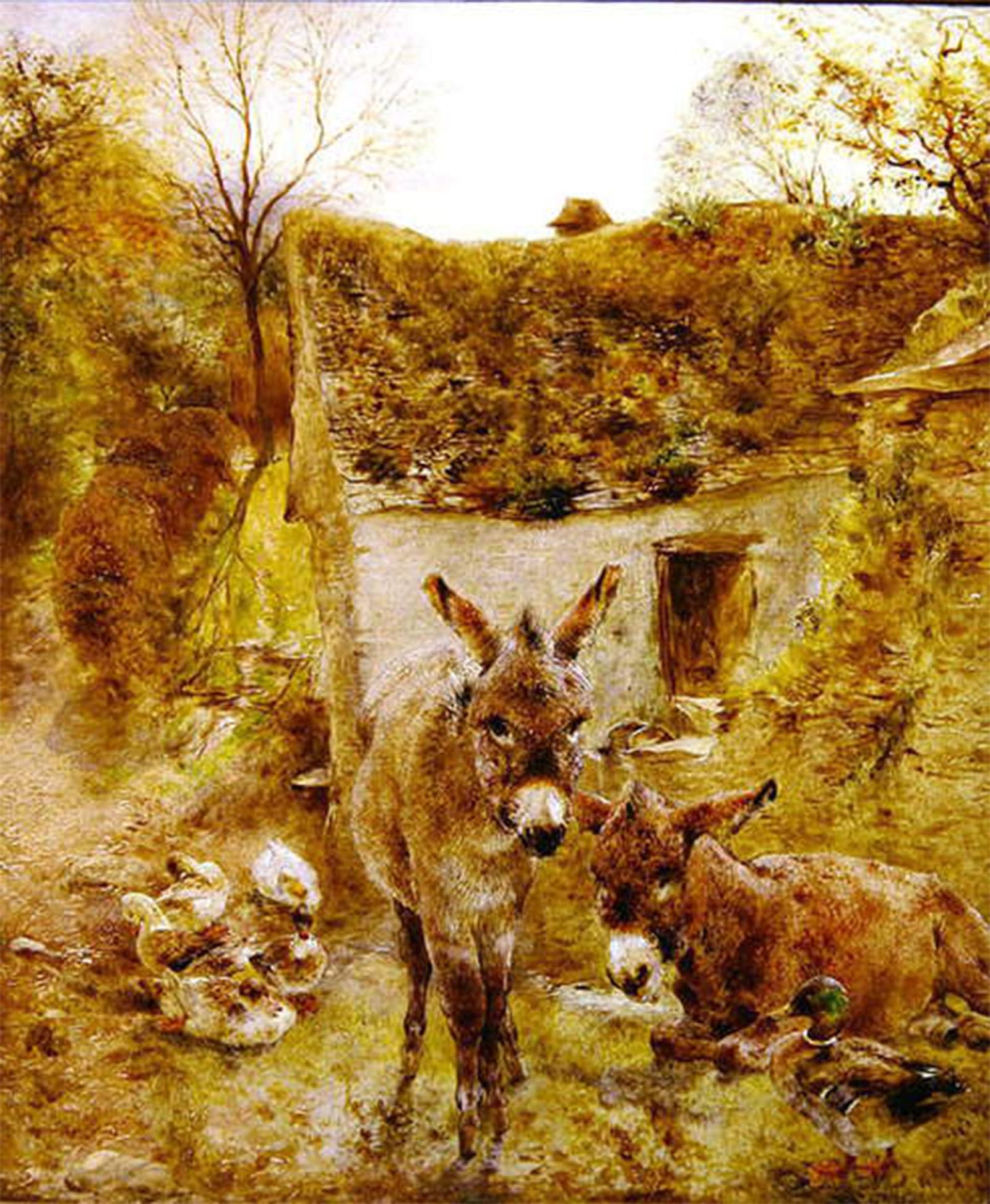POSTERIIk Famous Animal Posters Vintage Picture Donkeys and Ducks in a Farmyard by William Huggins Modern Wall Decor for Home Decor 60x90cm