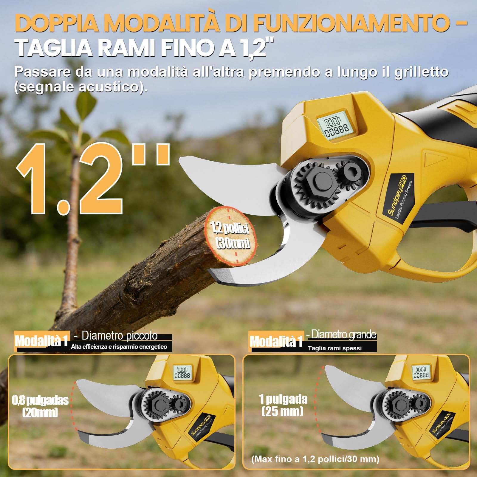 Forbici Potatura Elettriche, Max 30mm Forbice da Potatura Senza Fili con 2 Batterie, Motore Brushless, Display LCD, Cassetta Portatile, Cesoie a Batteria per Giardino Frutteto Rami d’Albero