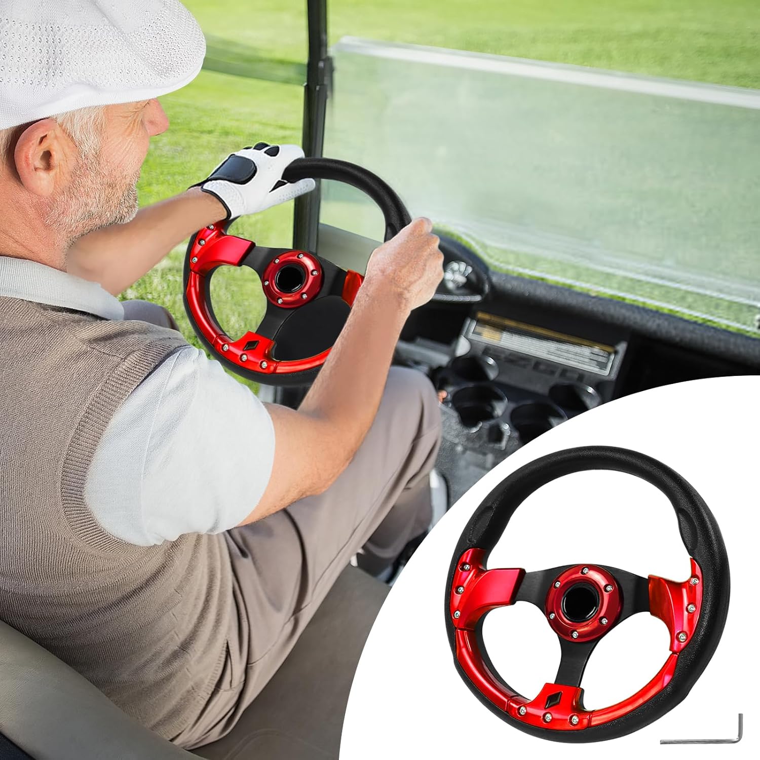 Universal Golf Ergonomic Fit for Club Car DS and Club Car DS Precedent EZGO Yamaha Golf (5156A-red)