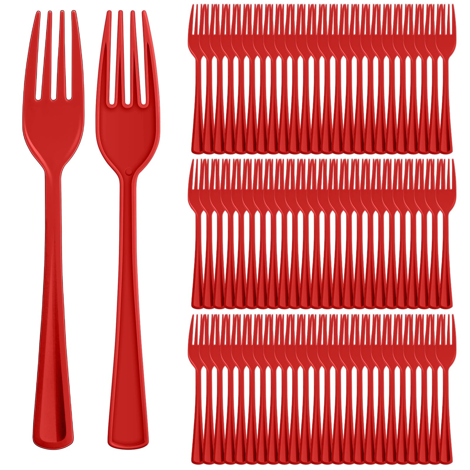 Roshtia 100 Pcs Red Plastic Forks Red Forks 7.3 Inch Heavy Duty Cutlery Utensils Sets for Graduation Party Favor Teacher Appreciation Birthday Wedding Color Theme Supplies