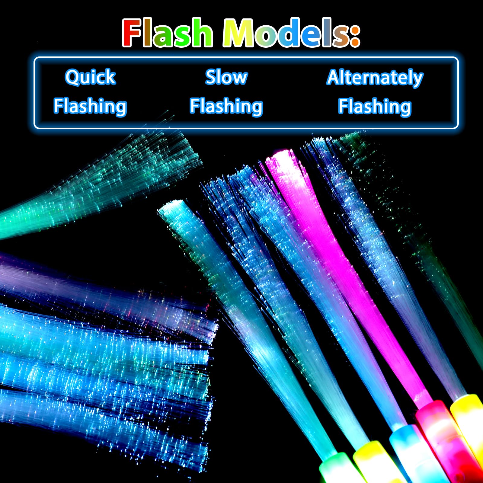 64 Stück Glasfaserstäbe, LED-Leuchtstäbe, blinkende Zauberstab-Spielzeug, leuchtet im Dunkeln, Partyzubehör, Leuchtstäbe für Kinder und Erwachsene, Geburtstag, Hochzeit, Konzert, Halloween