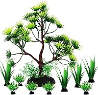 Vista 1 de Decoraciones de plantas de pecera, 10 plantas artificiales para decoración de acuario, decoraciones de peces de árbol de plástico verde para tanque