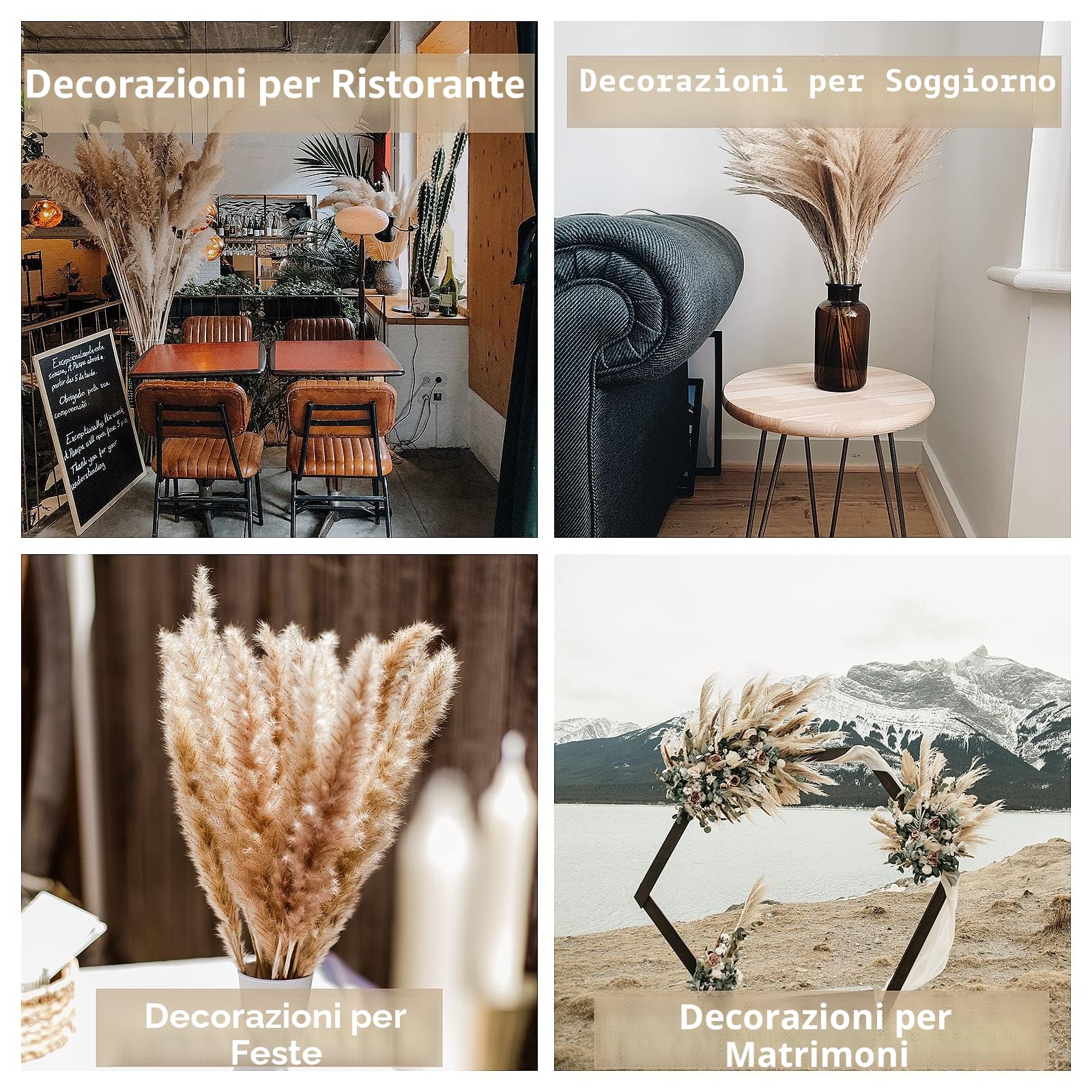 Bouquet di Erba di Pampas Secca 125 Pezzi, Fiori Secchi di Coda di Coniglio, Decorazione Boho per Matrimoni e Casa