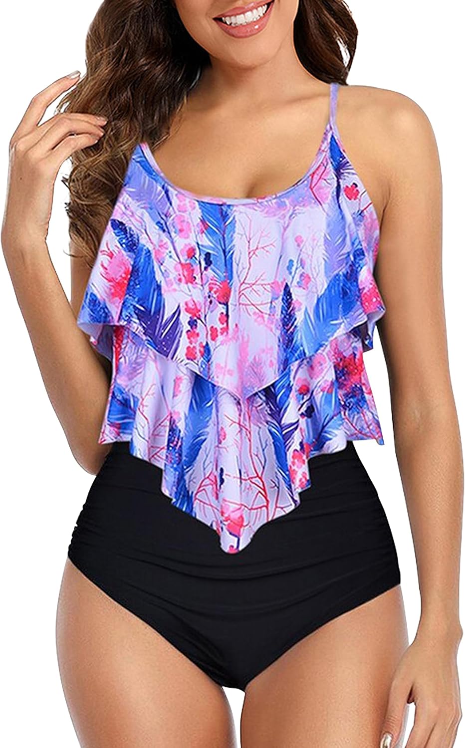 VeMee Tankini Swimsuits for Women High Waisted Swim Suit 2025 Bikini Sets Bathing Suits 2 PCS Tummy Control Ruffled Swimwear