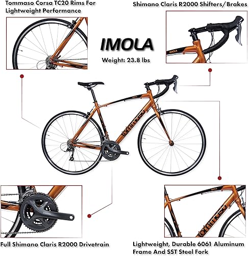 Miniatura 2 de Tommaso Imola Endurance - Bicicleta de carretera de aluminio, Shimano Claris R2000, 24 velocidades, negro, blanco, naranja quemado