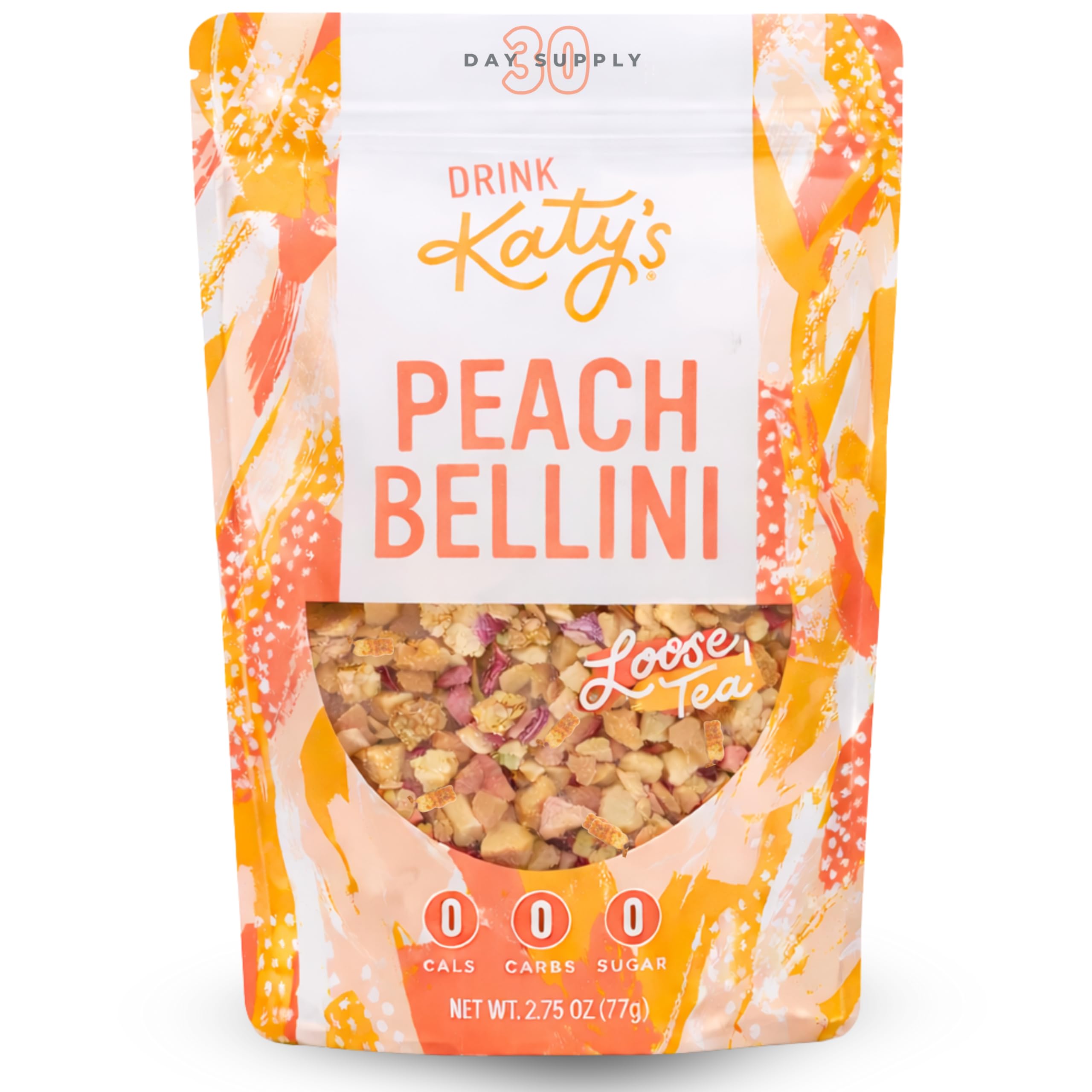 Katy’s Peach Bellini Loose Tea - Apple, Peach & Mango - Light Herbal Fruit Tea, Caffeine-Free, Sugar-Free - Hot or Cold Brew Tea - 30+ Cups - Woman-Owned - 2.75oz Pouch