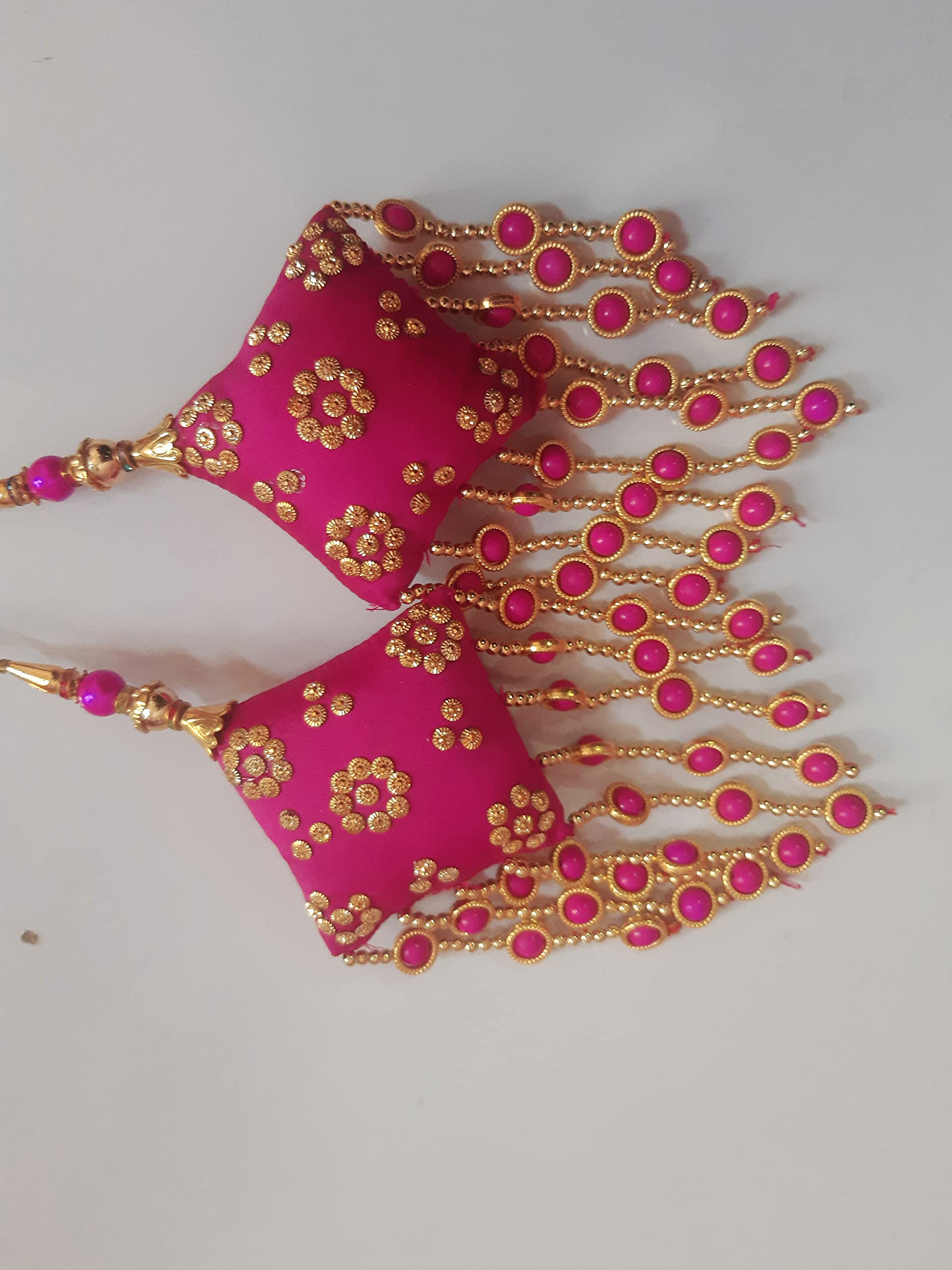 Libas Silk Fashion Latkan Handmade Women Hanging Tassels Craft Sewing Bridal Lehanga Traditional Bridal Heavy Wedding Color Pink Set 1 (2 Pc 1