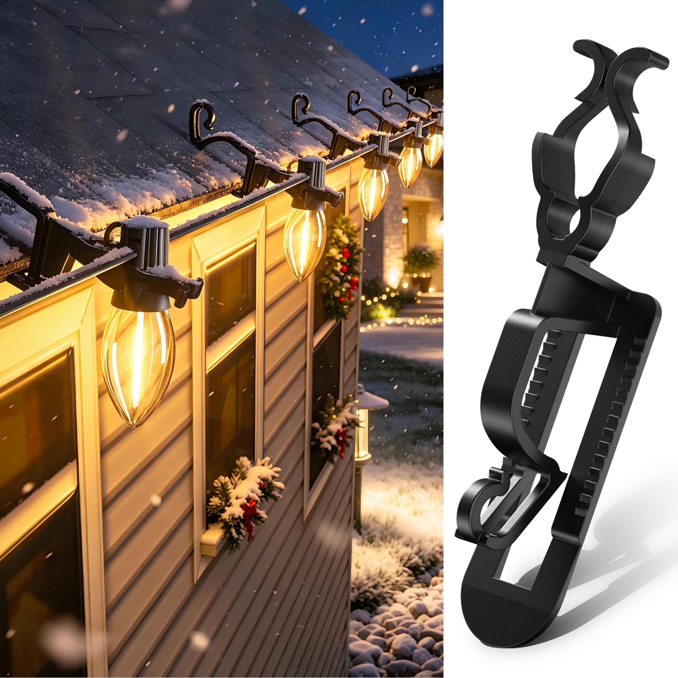 Christmas Light Clips, Shingle Gutter Clips for C7 C9 Lights, 100 Pack