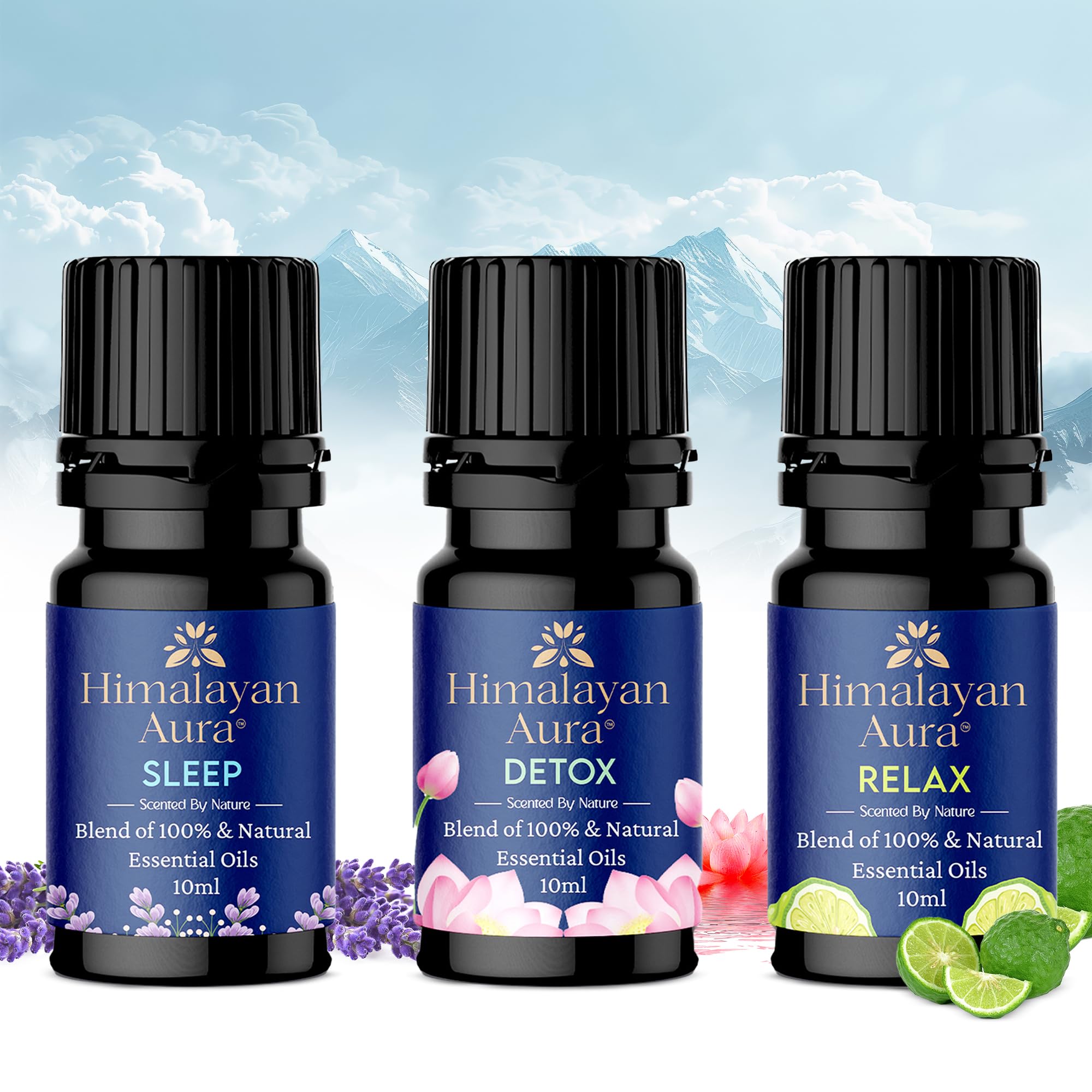 Essential Oil � Sleep, Detox & Relax | Rosemary, Lavender, Tea Tree, and Peppermint Essential Oils for Home Fragrance Diffuser, Soap Making, and Aromatherapy Pack of 3 (10ml)