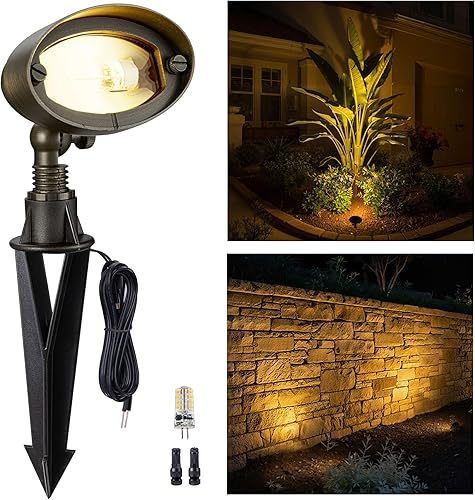 Gardenreet Luz de inundación de latón macizo - Luz LED de paisaje de lavado de pared de bajo voltaje, para exteriores, 12 V, cableada, impermeable,