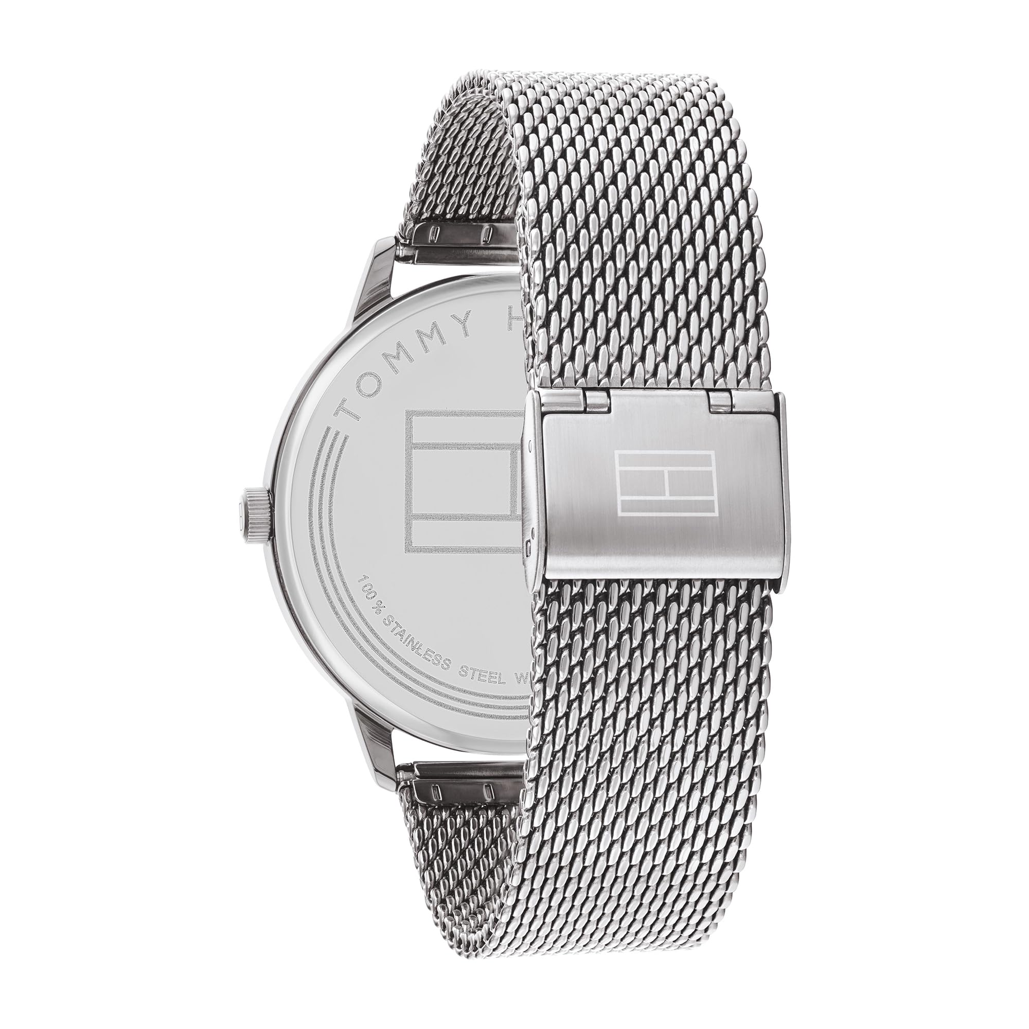 Tommy Hilfiger Analog Quarzuhr für Herren mit Silbernes Edelstahl-Mesh-Gliederarmband - 1791842