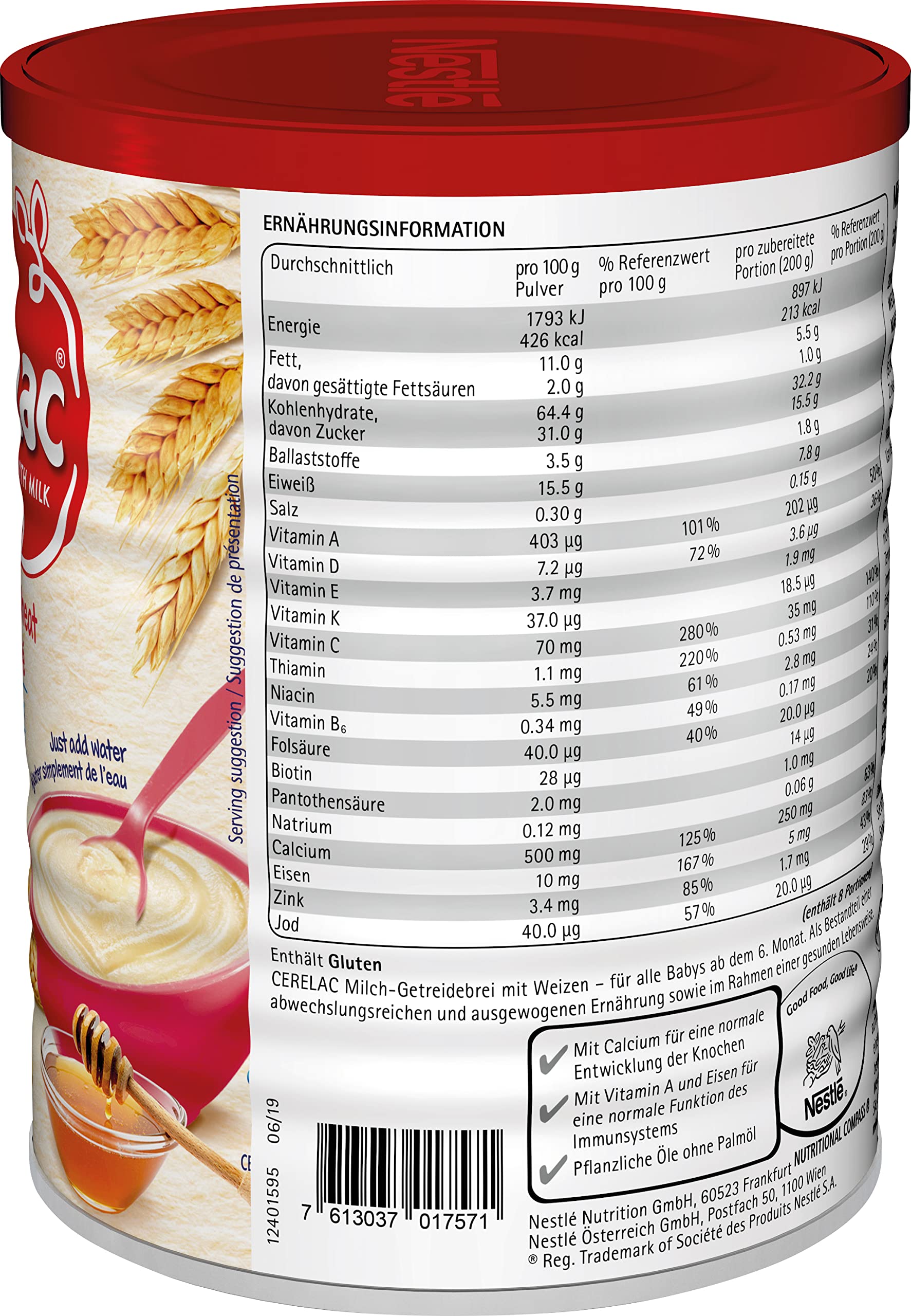 Nestlé CERELAC Milch-Getreidebrei mit Honig – die weltweite Nr. 1 der Babybreie, ab dem 12. Monat, 6er Pack (6 x 400g)