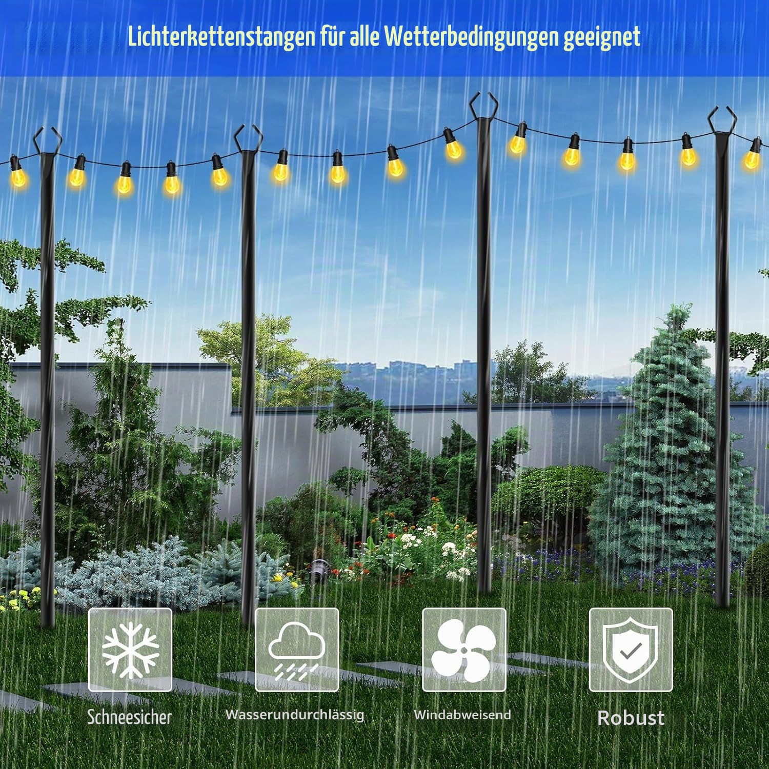 HoldOneLight 4 Pack String Light Poles,9.8 Ft Metallstangen mit Gabel für Outdoor String Lights,Outdoor Light Poles mit Gabel,Poles/Post/Stand für Draußen,Patio,Deck,Hinterhof,Garten Hochzeit(4 PACK)