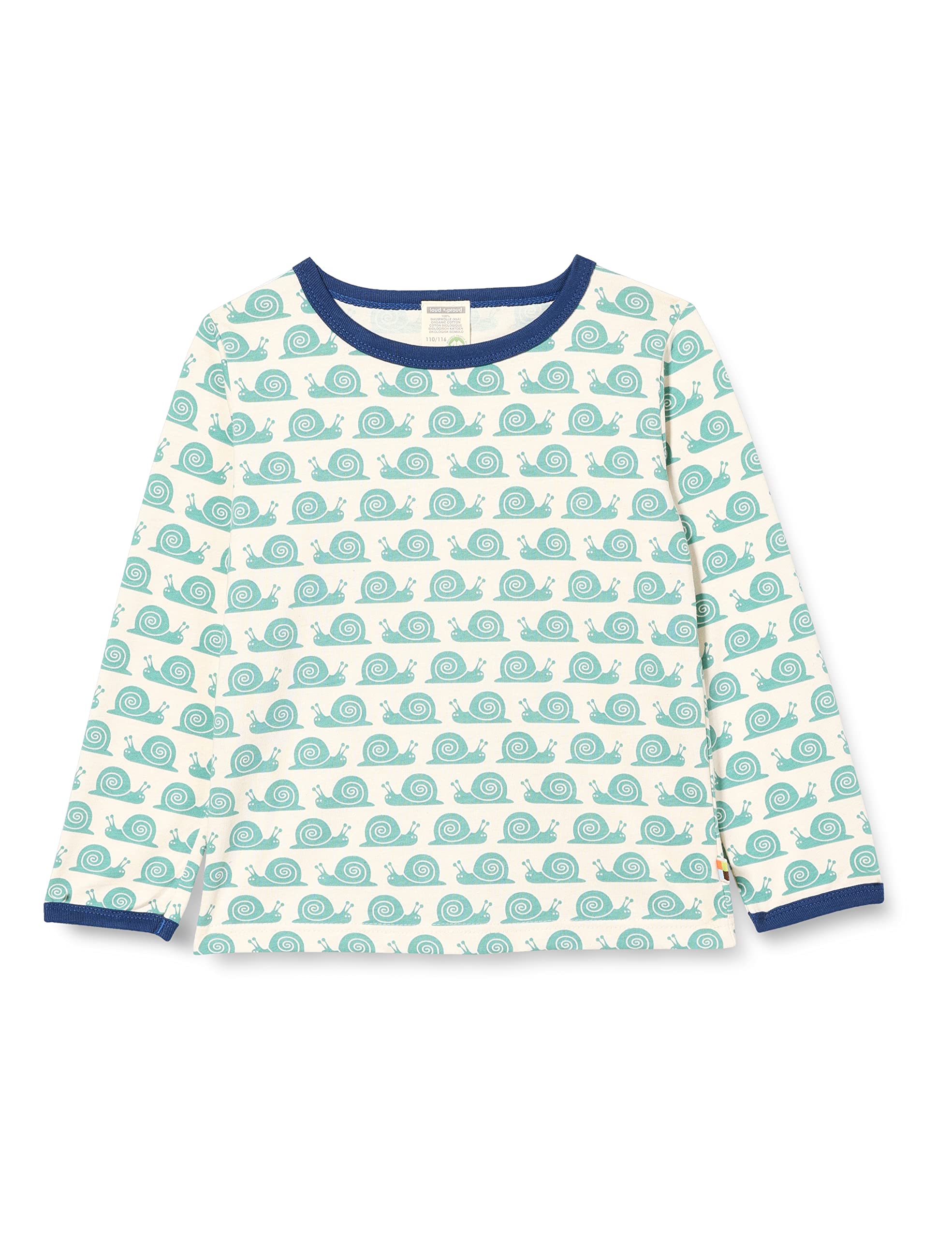 Loud + Proud Unisex Kinder Shirt Langarm mit Print Schnecke, GOTS Zertifiziert T-Shirt (1er Pack)