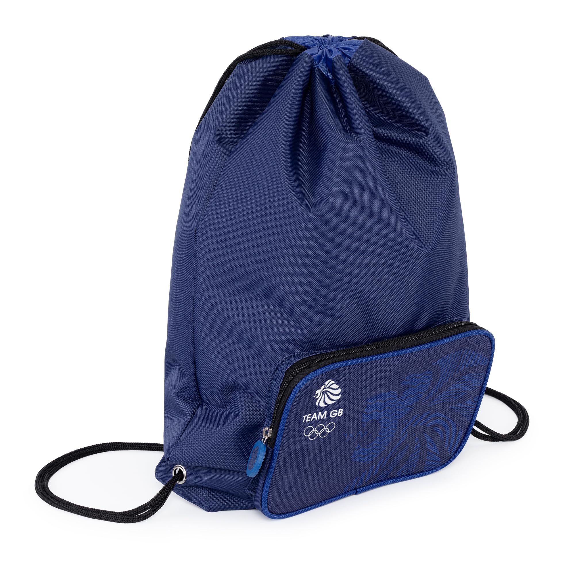 Team GB Drawstring Gym Bag with Front Zip Pocket - Official Merchandise For the Great Britain Olympic Team - Blue PE & Swimming Sack for School & Sports