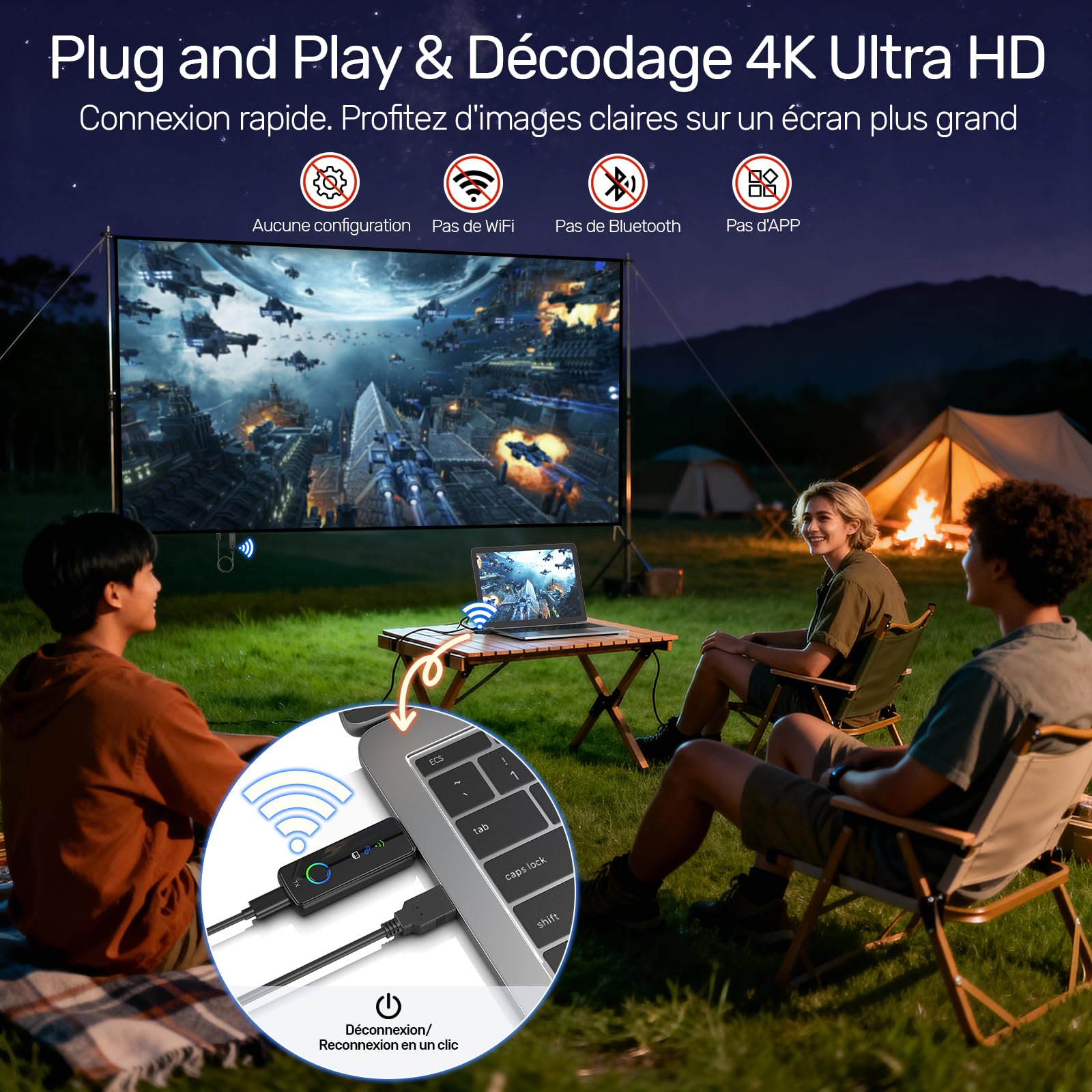 HDMI sans Fil Émetteur et Récepteur, Streaming sans Fil 4K pour PC/Ordinateur Portable vers TV/projecteur, Renforcement du Signal 50M, Plug & Play pour Le Gaming et Les Réunions Professionnelles