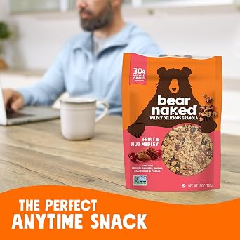 Bear Naked Granola Cereal, Whole Grain Granola, Breakfast Snacks, Fruit and Nut Medley (6 Bags)