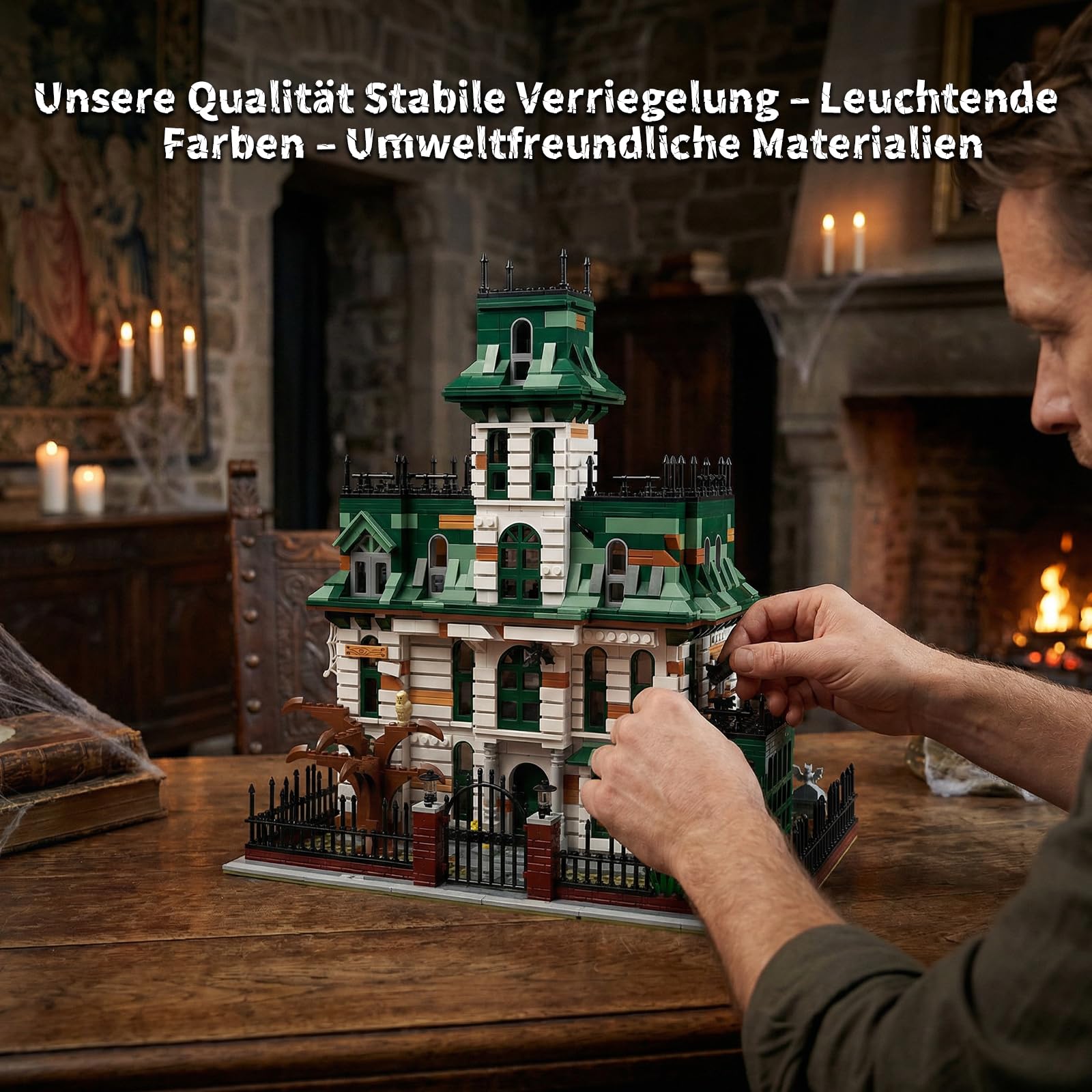 Klemmbausteine Geisterhaus Adams Hunted Mansion Modular Building – 3378 Teile Schlosshaus Architektur Modell, Wohnaccessoire und Geschenk für Erwachsene Kompatibel mit Barweer BWR005