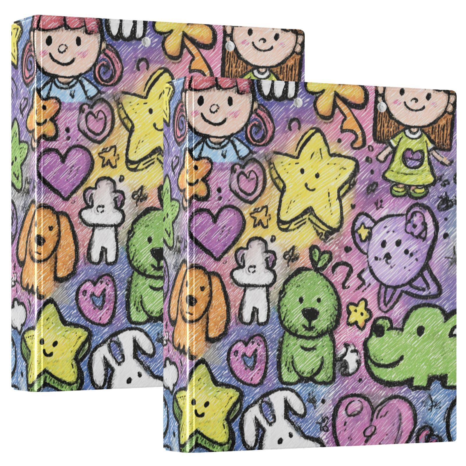 Classeur de 1,5 pouces crayon dessiné à la main chat étoile arc-en-ciel