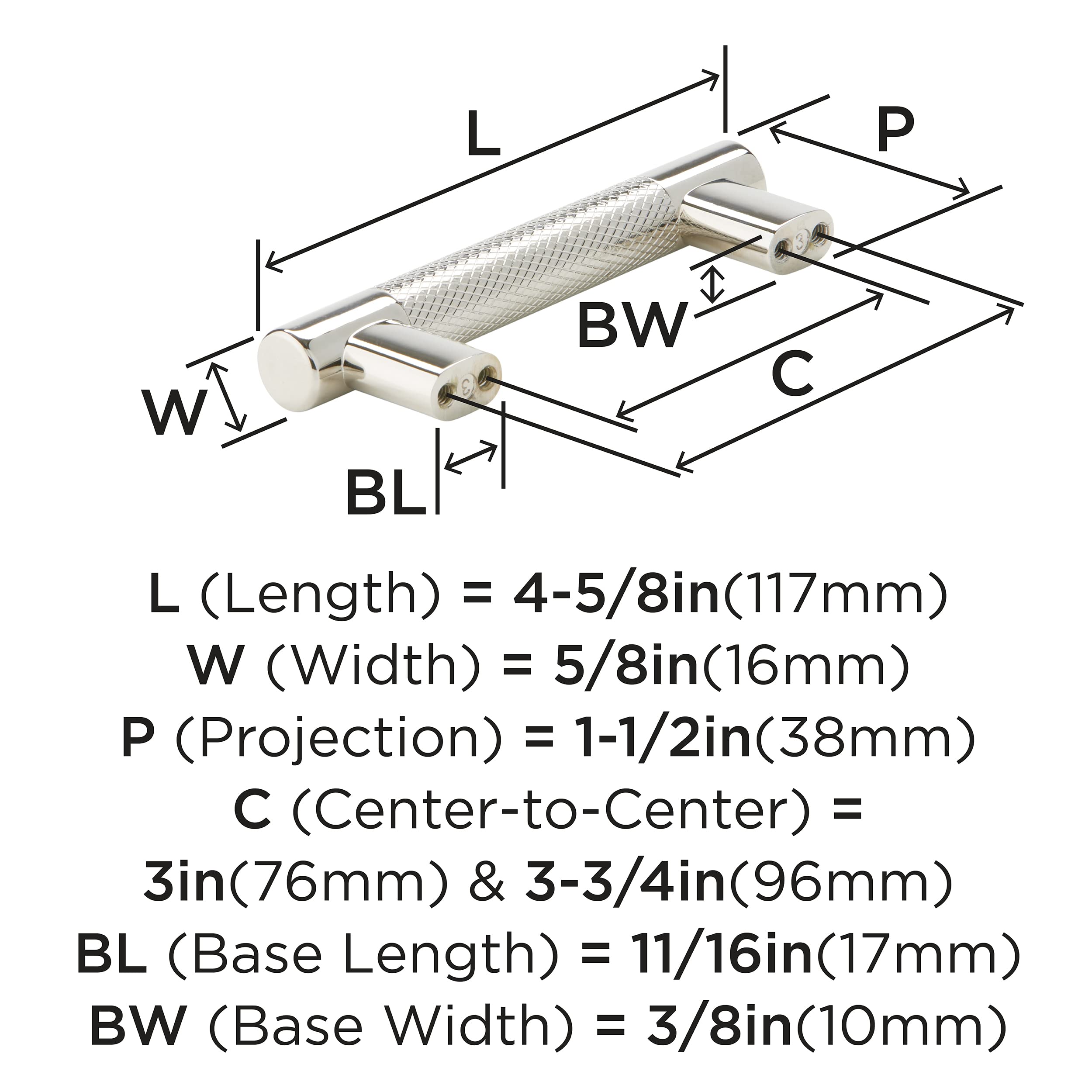 Amerock BP36557PN, Polished Nickel, 3 in or 3-3/4 in (76mm or 96mm) Center-to-Center - Image 3