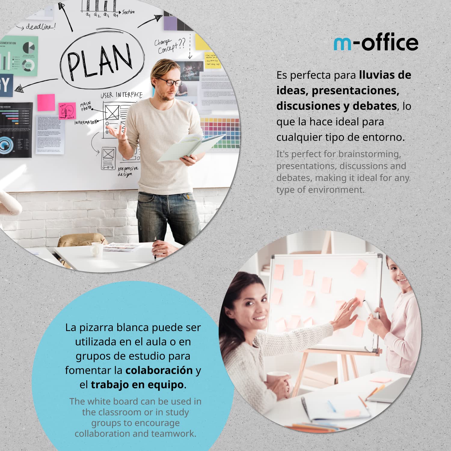 Pizarra para Rotuladores, Pizarra Blanca Pared, Pizarra Rotulador Marco de Aluminio, Pizarra Blanca de Melamina para Uso Escolar, Laboral o Personal, Superficie Suave · m-office (120x90cm)