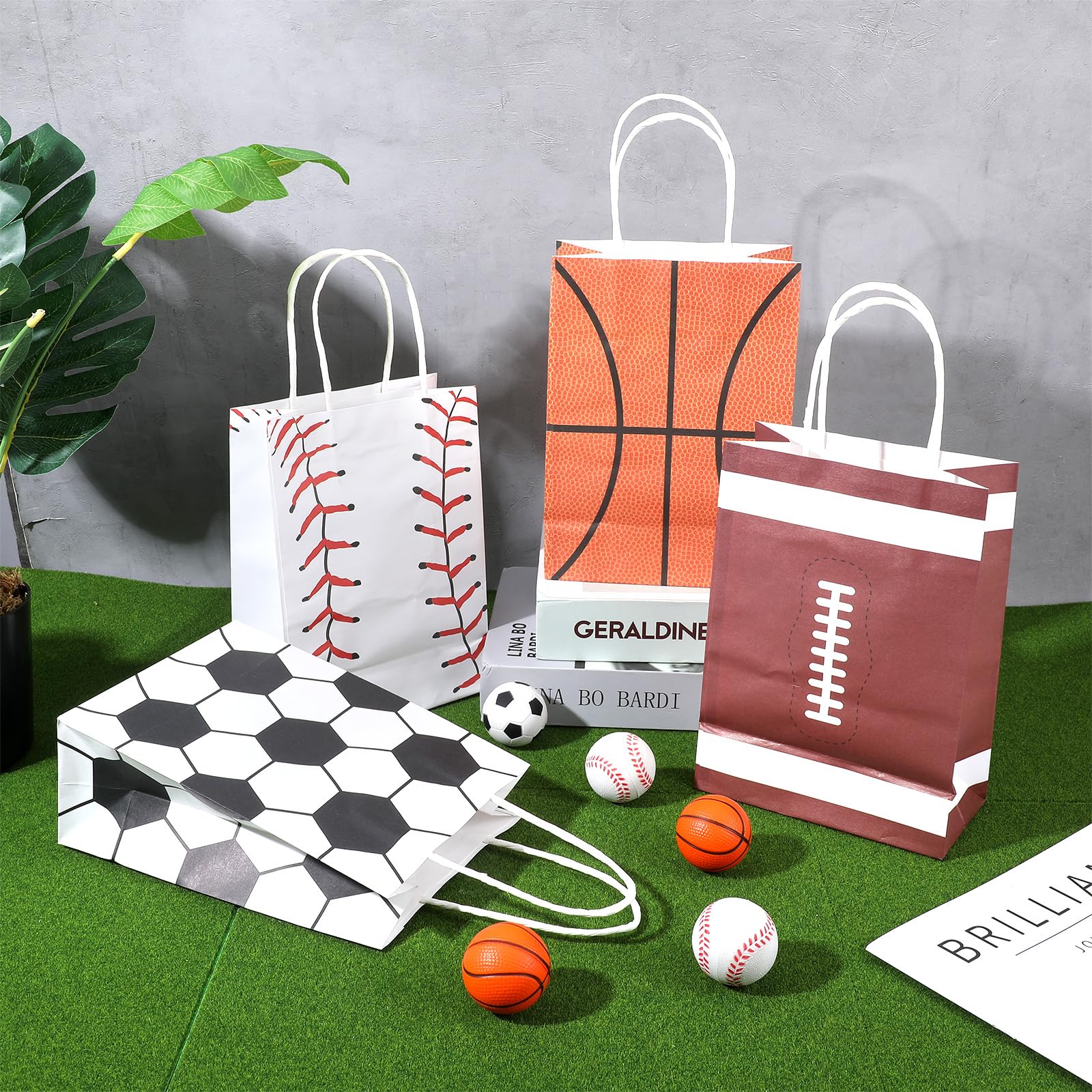 xozeooeu 48 szt. torby na upominki na imprezę sportową z uchwytami – piłka nożna, baseball, koszykówka, piłka nożna, torby na smakołyki na przyjęcie urodzinowe o tematyce sportowej