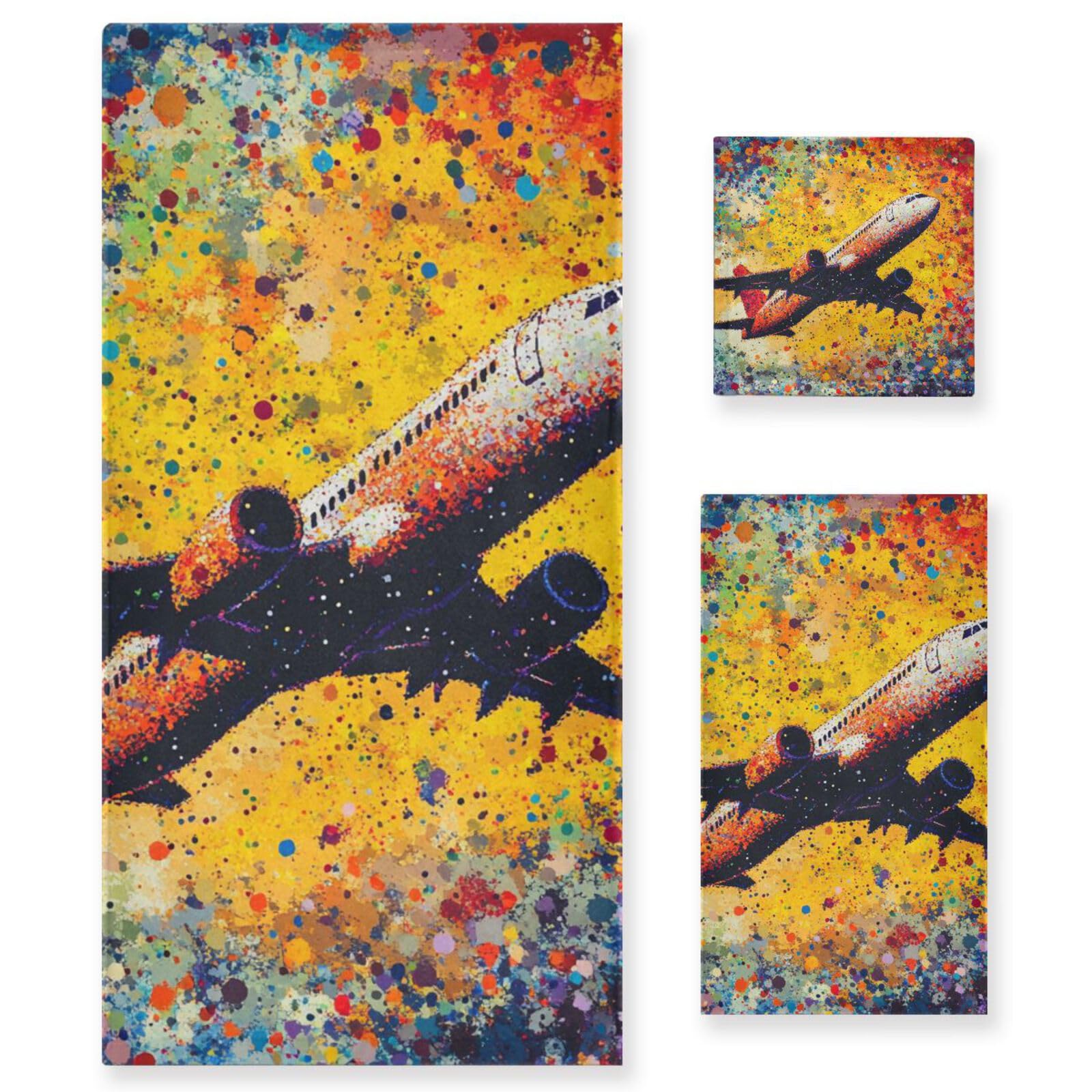 Set di 3 asciugamani assorbenti per aeroplano e aereo, 1 asciugamano da bagno, 1 asciugamano per mani, 1 panno per spiaggia, capelli, viso, palestra, nuoto, cucina
