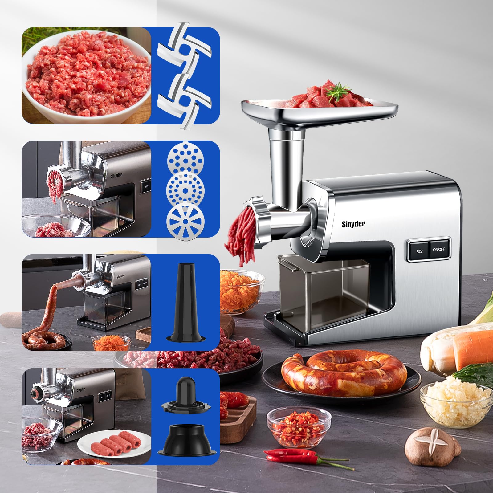 Electric Meat Grinder3000W Max Heavy Duty Stainless Steel Meat Mincer with 2 Blades3 Grinding PlatesSausage Stuffer Tubes & Kubbe Kit for Home Kitchen & Commercial Using - high-quality product