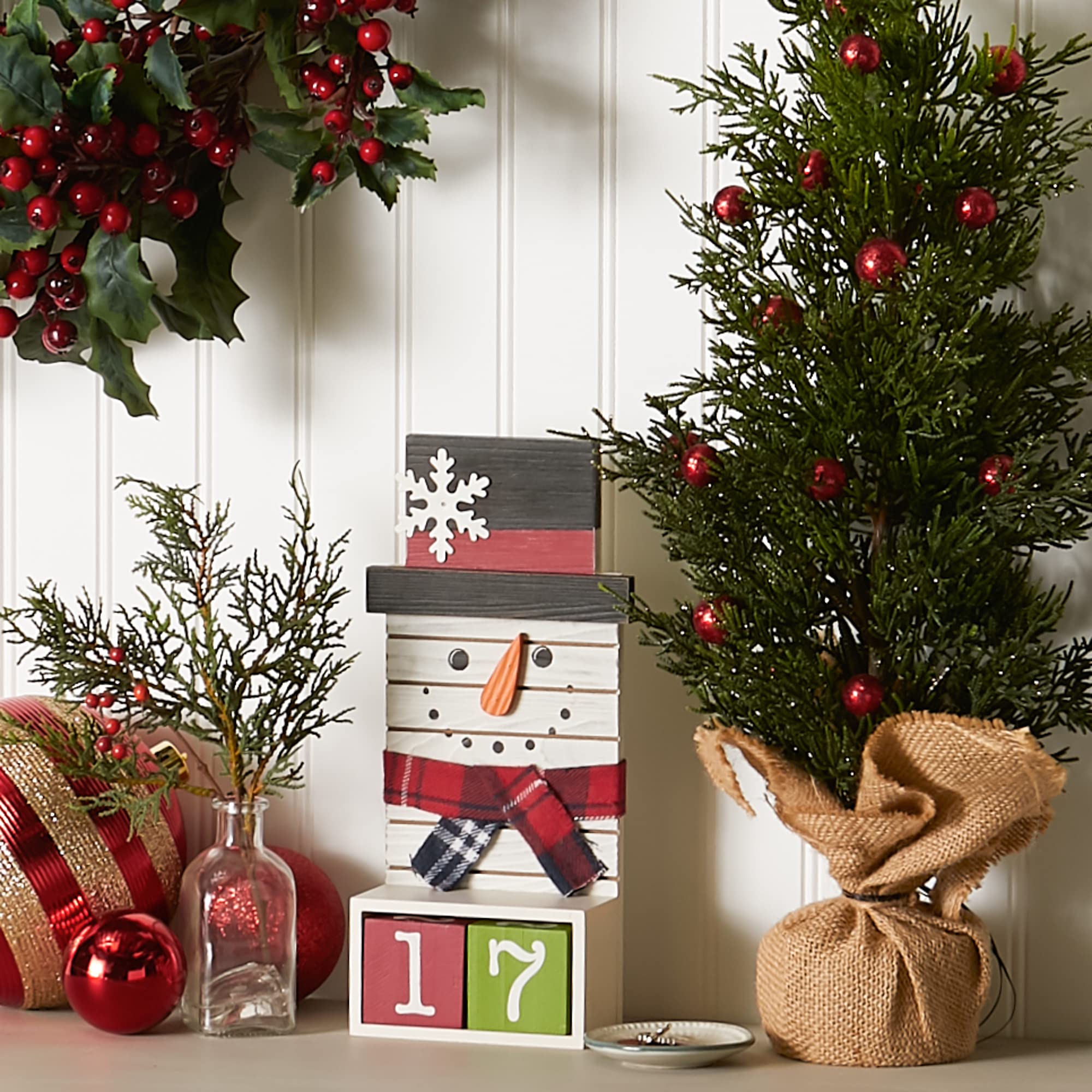 DII Urlaubs-Wanddekoration zum Aufhängen, 11 x 5, quadratischer Schneemann, Adventskalender, 3-teilig