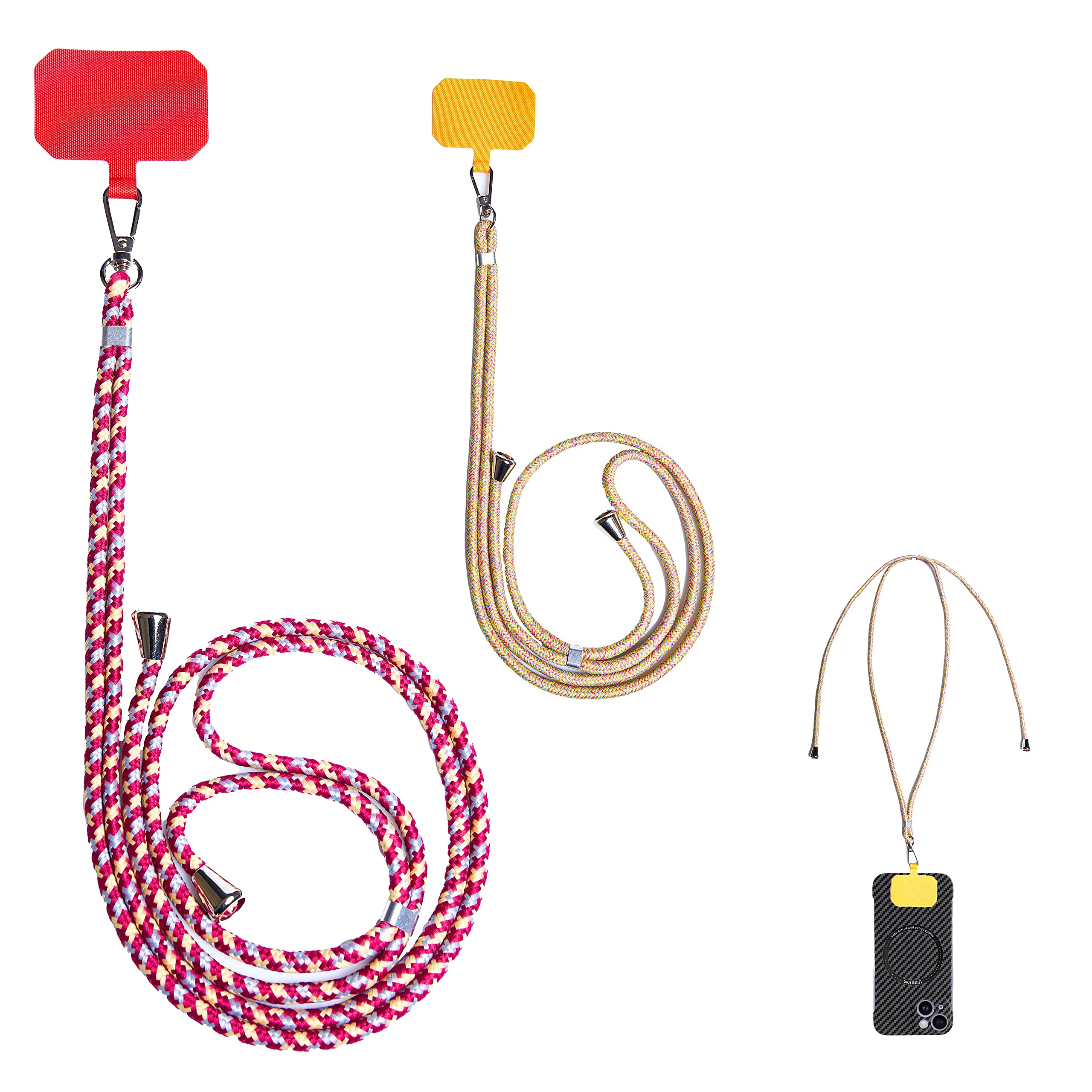 SWINILAYA 2x Cell Phone Lanyard, Universal Crossbody Patch Phone Lanyards,Adjustable Nylon Phone Lanyards for Around The Neck,Compatible with Most Smartphones(Red+Yellow)