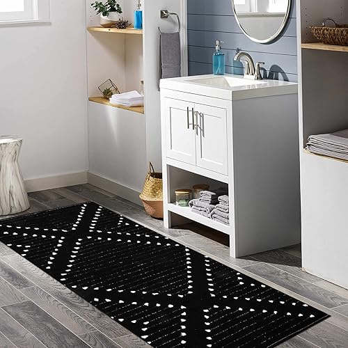 Miniatura 7 de HAOCOO Alfombra marroquí lavable 2 x 6 pies moderna geométrica alfombra de pasillo para pasillo alfombra de algodón tejida con diamantes de diamante