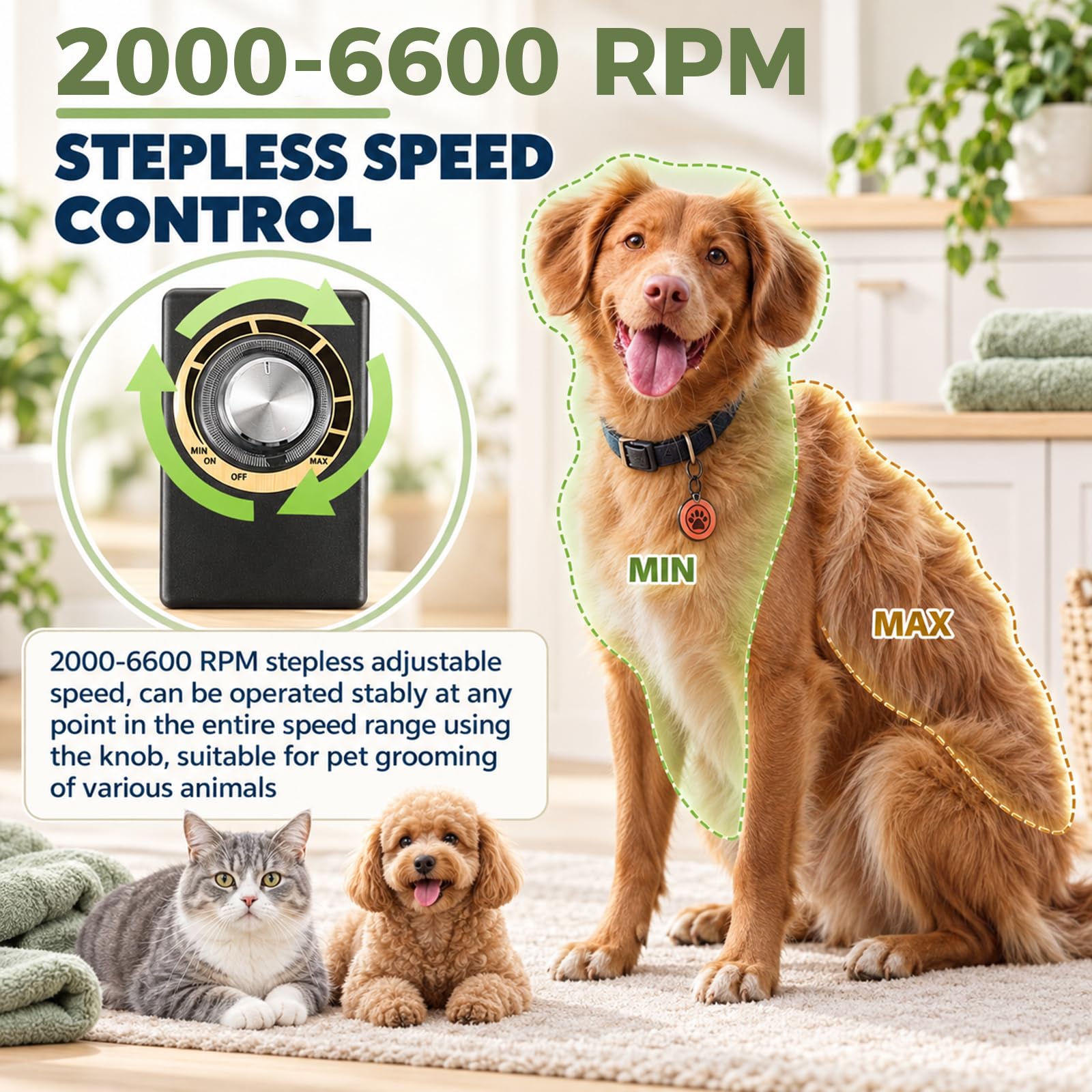 Tosatrice per Cani 200W, Tosatrice Silenziosa per Gatti con 2 Pettini Guida