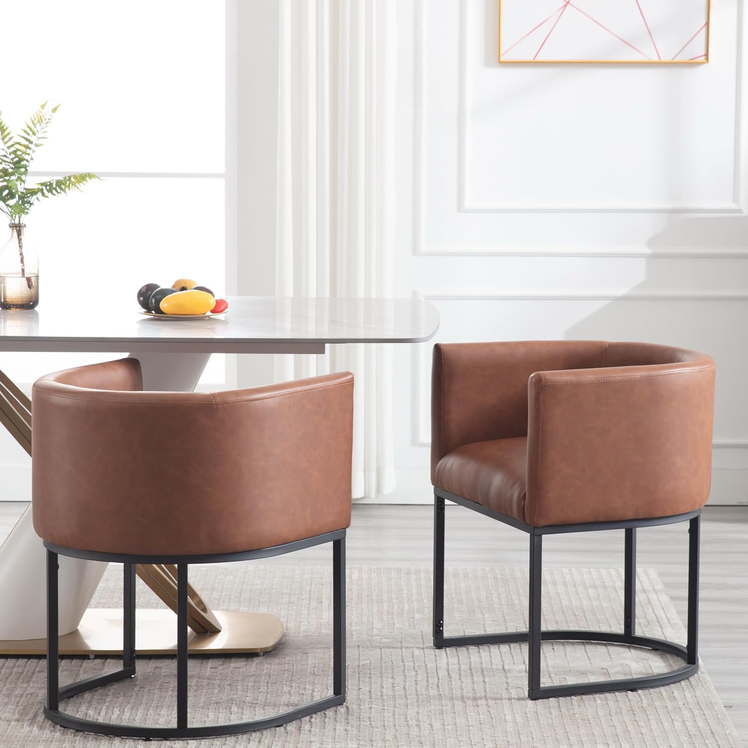 RIVOVA Cream Dining Chairs Set of 2 Mid Century Modern Dining Chairs with Golden Metal Legs, Linen Upholstered Accent Arm Chairs for Dining Room, Kitchen, Vanity, Living Room