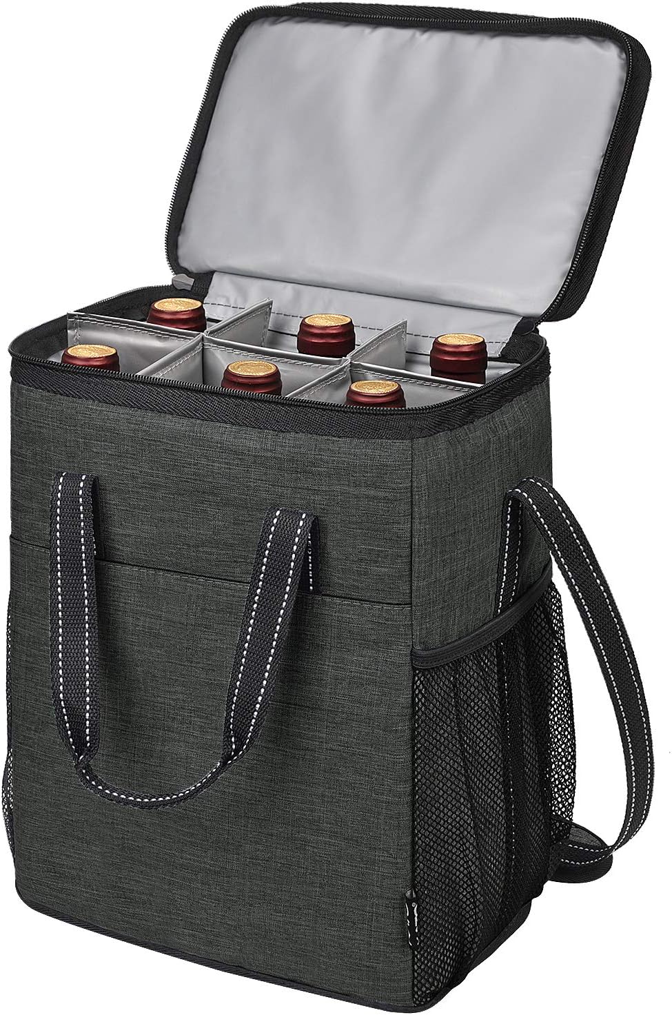 Tirrinia 6 Bottle Wine Carrier - Insulated & Padded Wine Carrying Cooler Tote Bag with Handle and Adjustable Shoulder Strap for Travel or Picnic, IDEAL Wine Lover Gift, Black