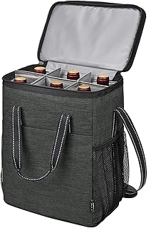 Tirrinia 6 Bottle Wine Gift carrier - Insulated & Padded Wine Carrying Cooler Tote Bag with Handle and Adjustable Shoulder Strap for Travel or Picnic, IDEAL Wine Lover Gift, Black