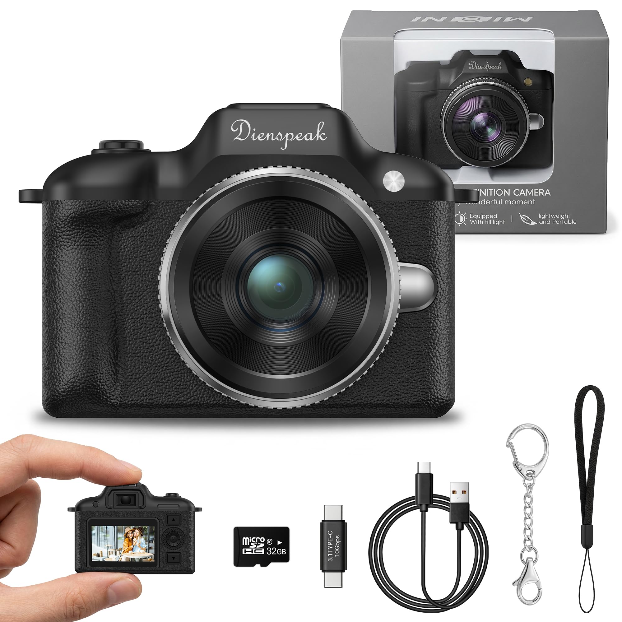 Dienspeak Mini Camera, 1080P HD Retro Keychain