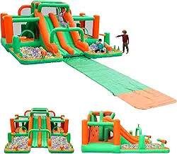 INFLATEFLY Bounce House Grande Corrediça De Água Para Crianças Bouncy House Inflável Waterslide Bouncy House Water Park Castelo Com Escorregamento E Escorregador, Sprays De Água, Poço De Bolas Molhado
