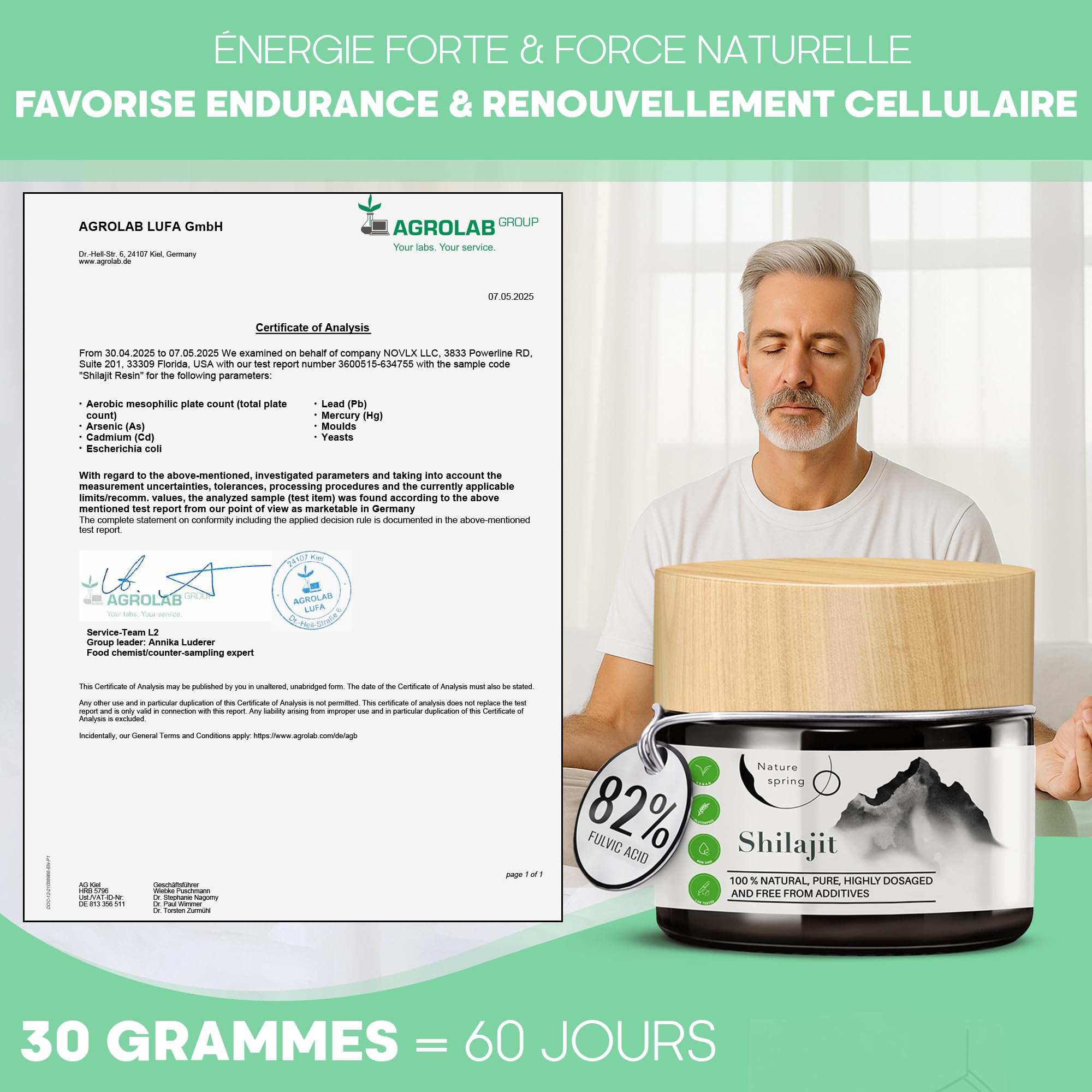 Shilajit Résine en Verre | Premium +2 Mois | Source Himalayenne Haute Puissance avec Acide Fulvique | Acide Humique et Oligo-éléments | Nature spring