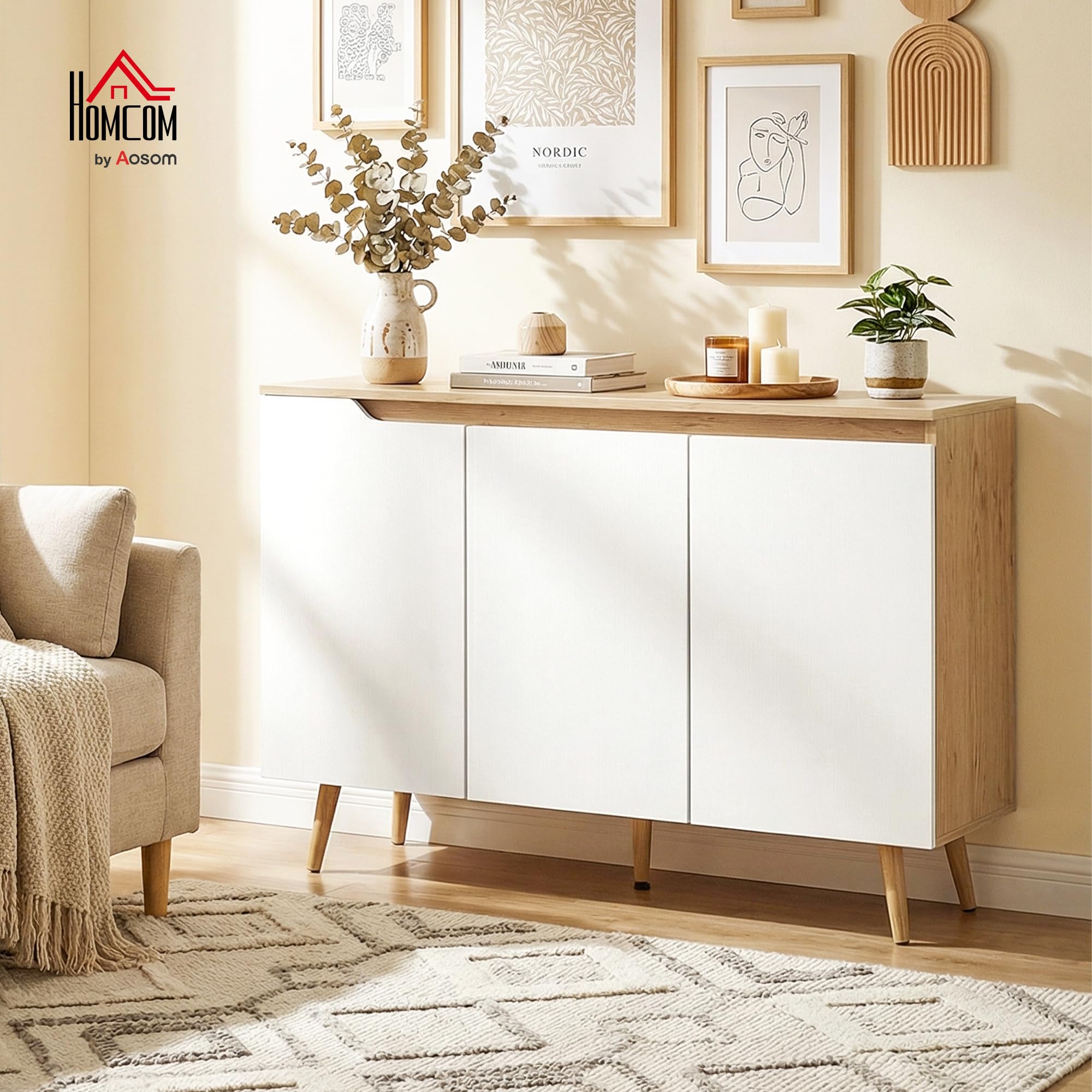 HOMCOM Buffet Salon 2 Étagères Réglables 107 x 35 x 76,5 cm Blanc et Chêne